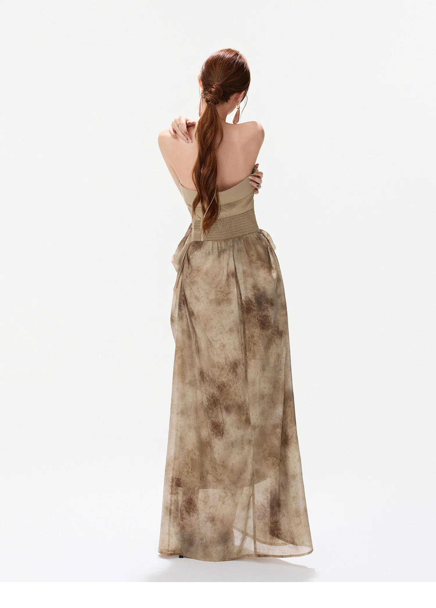 Ink-Wash Pleated Halter Dress