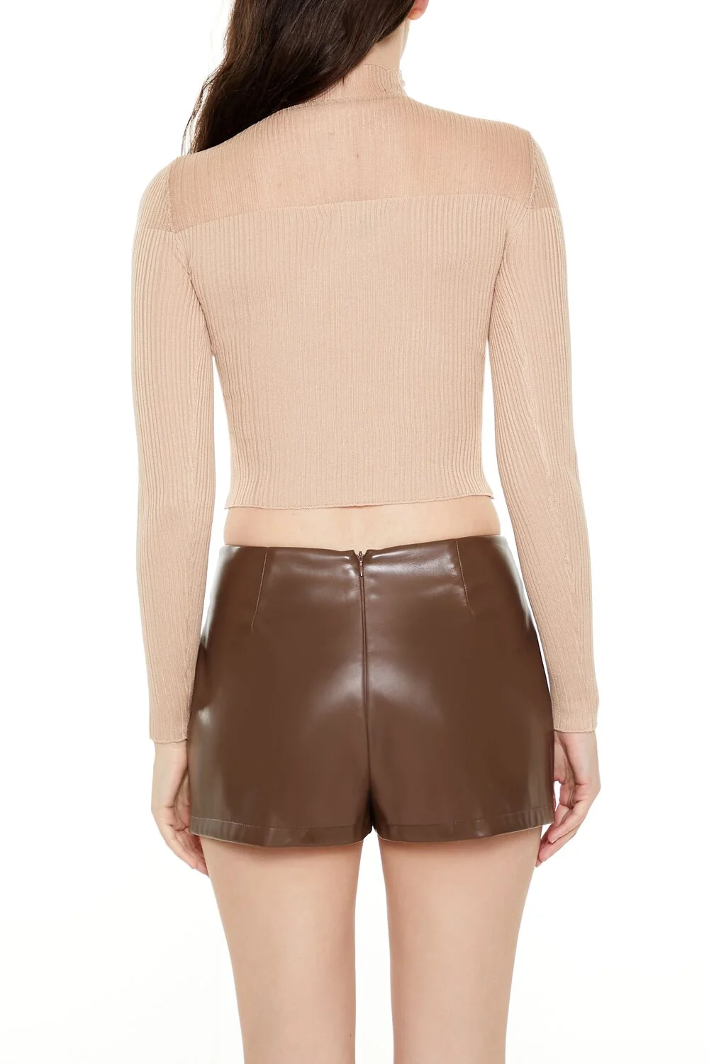 Mock Neck Sweater-Knit Crop Top