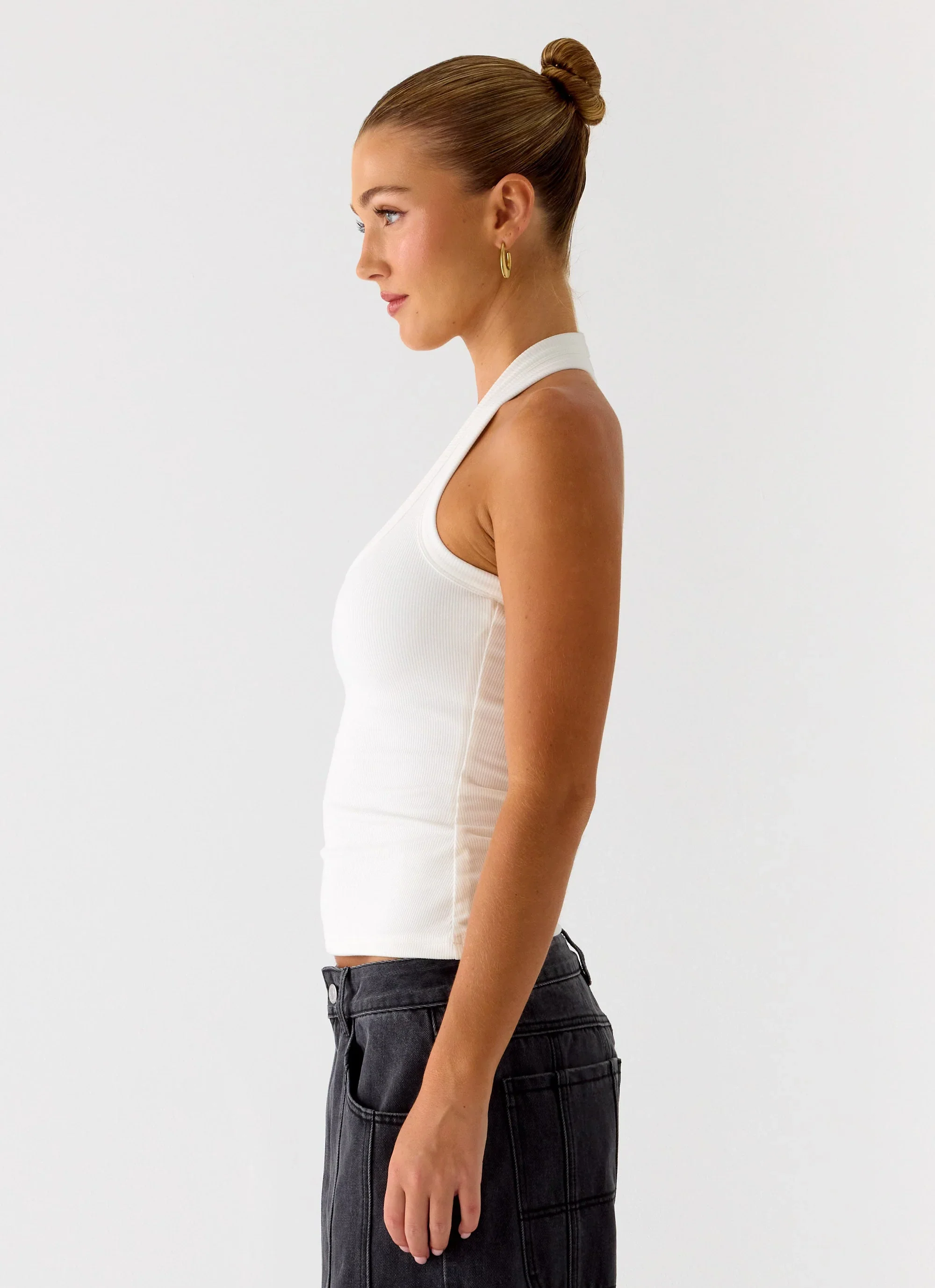 Nauton Ribbed Halter Top - White