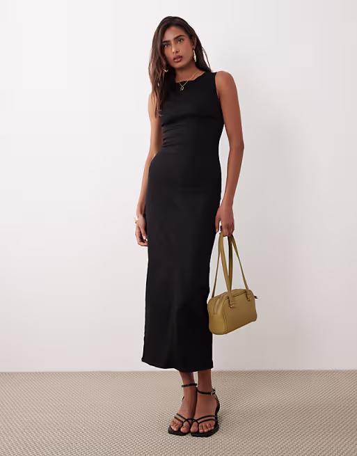 denim bodycon slash neck midi dress in black