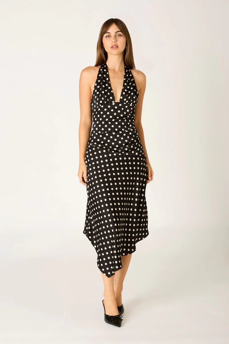 Polka Dot Halter Midi Dress