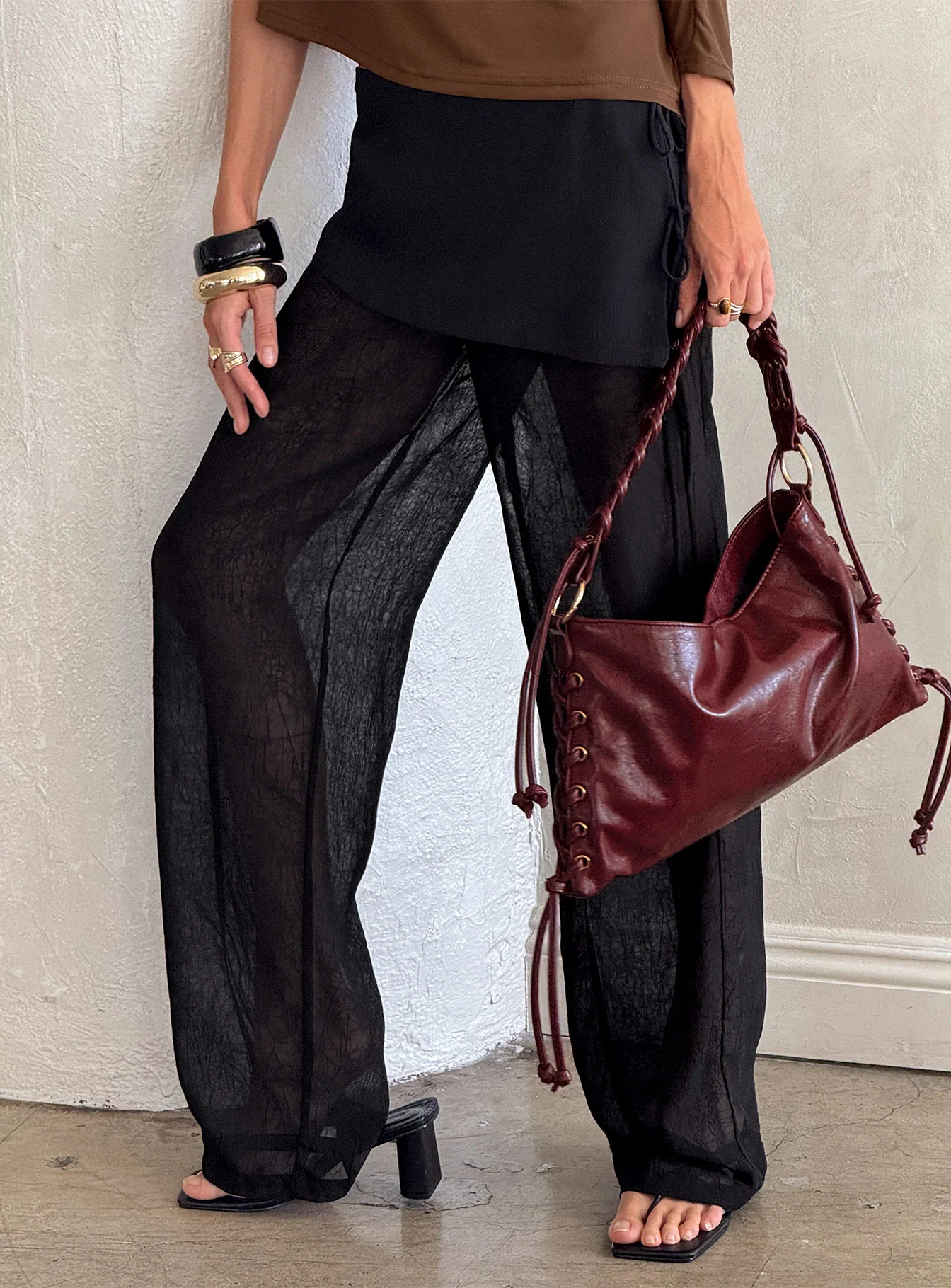 Margalo Sheer Layered Pants Black