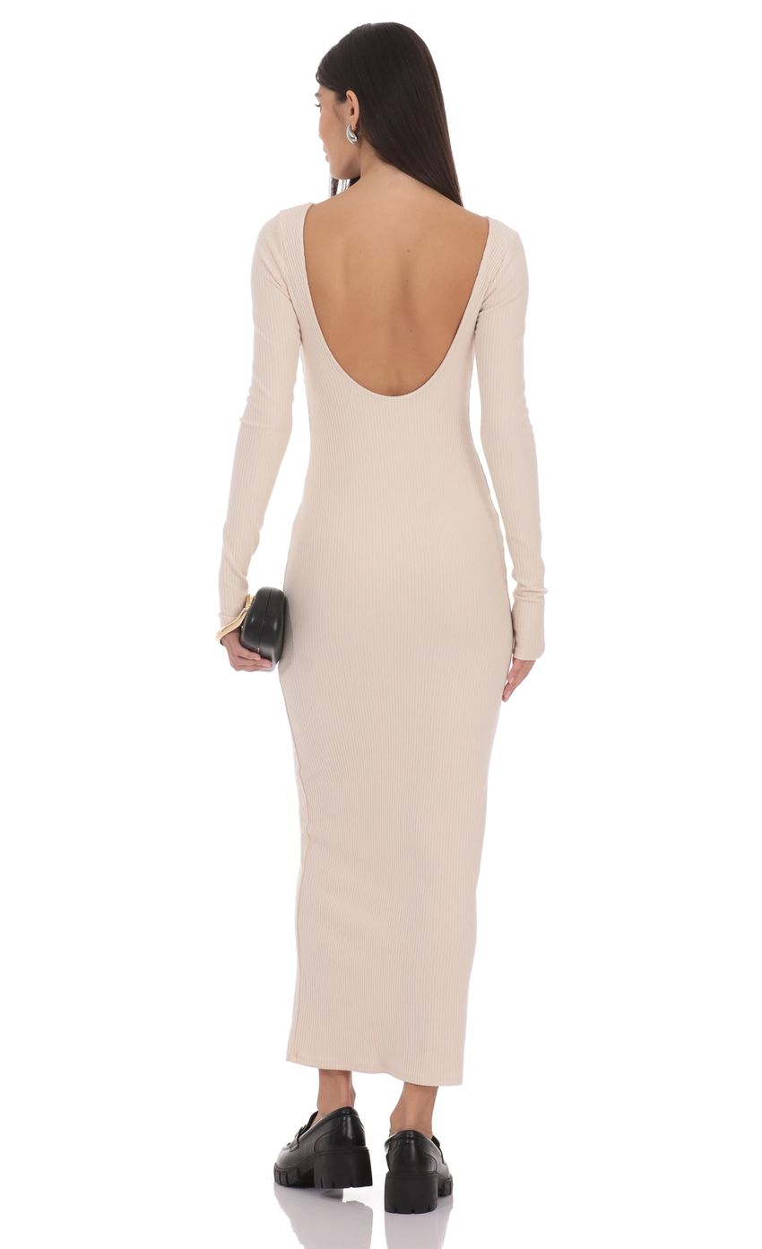 Ribbed Open Back Maxi Dress in Cream