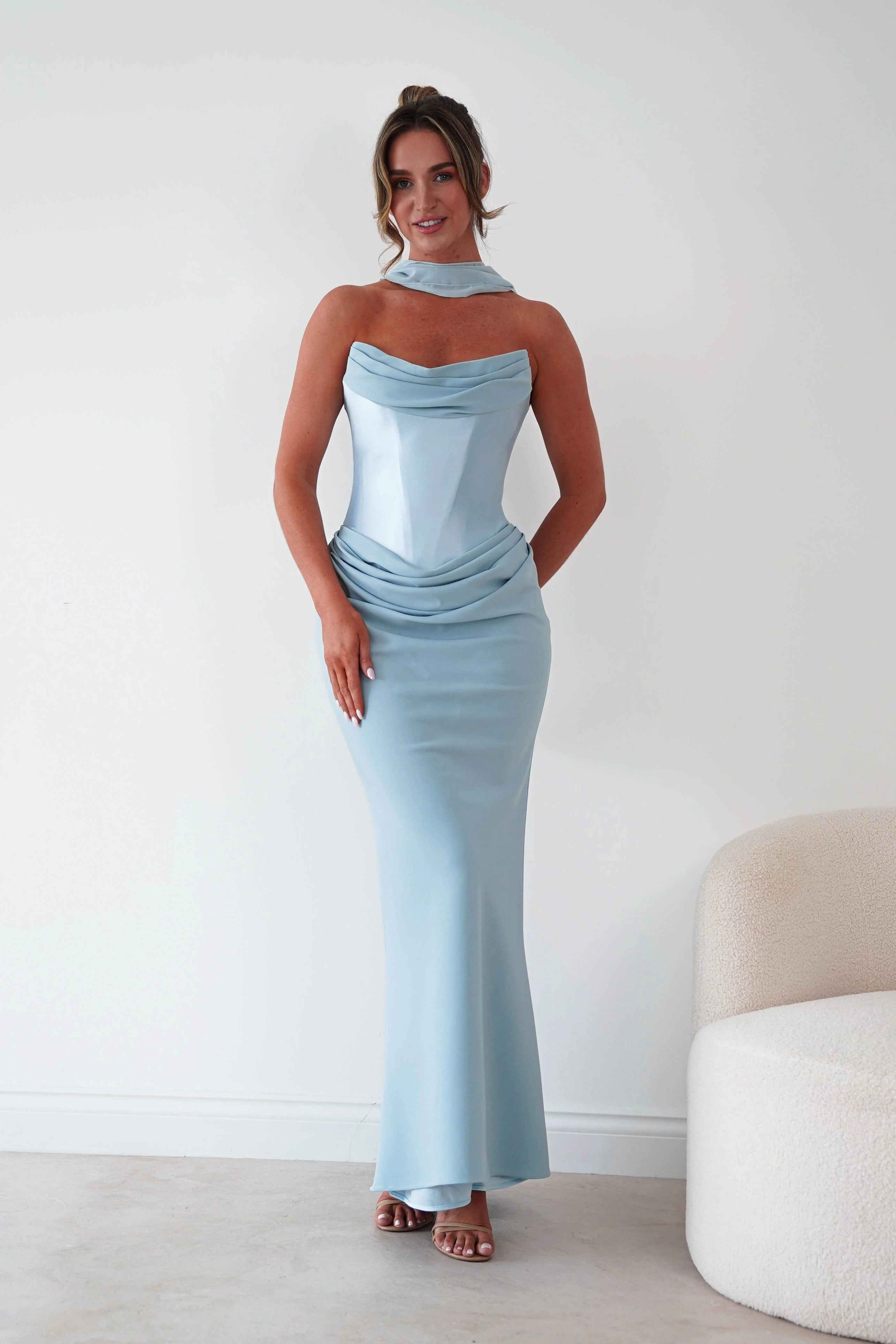 Kailani Strapless Ruched Maxi Dress | Blue