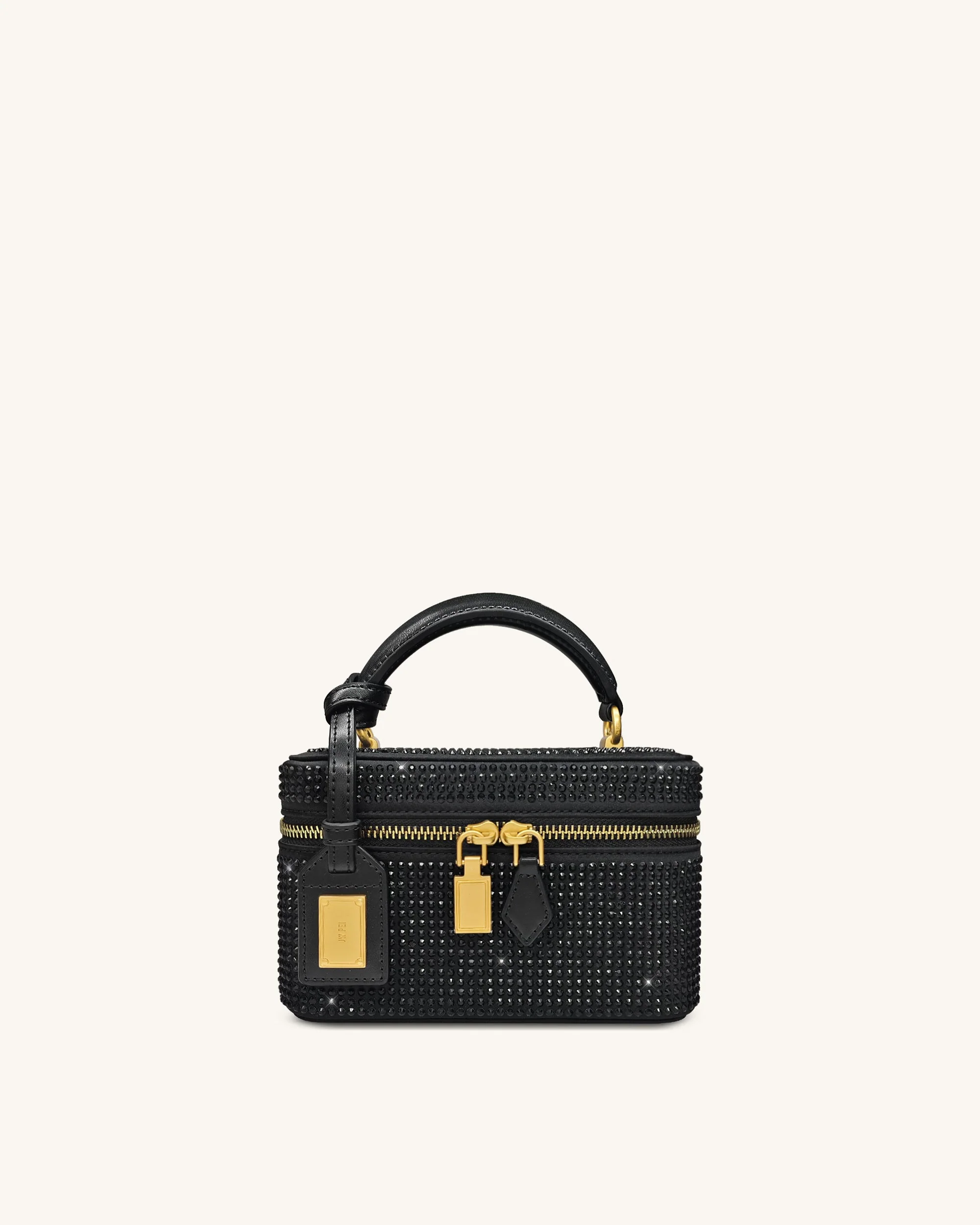 Cleo Artificial Crystal Box Shape Top Handle Bag - Black