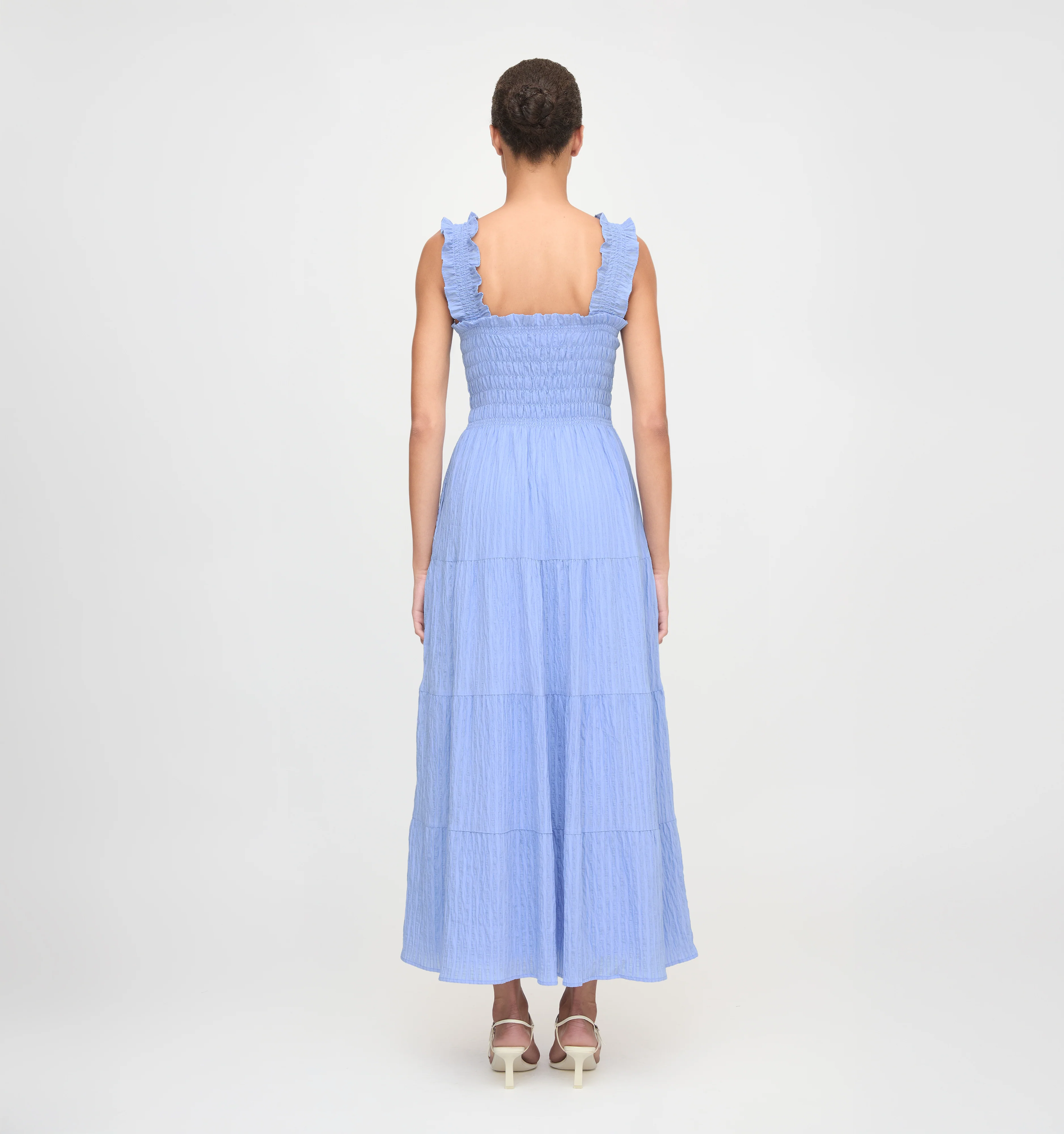 The Kimmy Maxi Nap Dress - Bluebird Tonal Seersucker