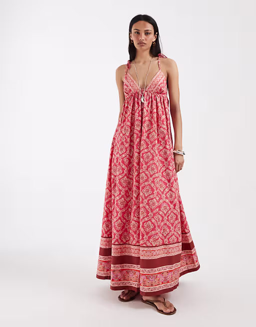 Free People Sorrento boho maxi dress in floral berry combo