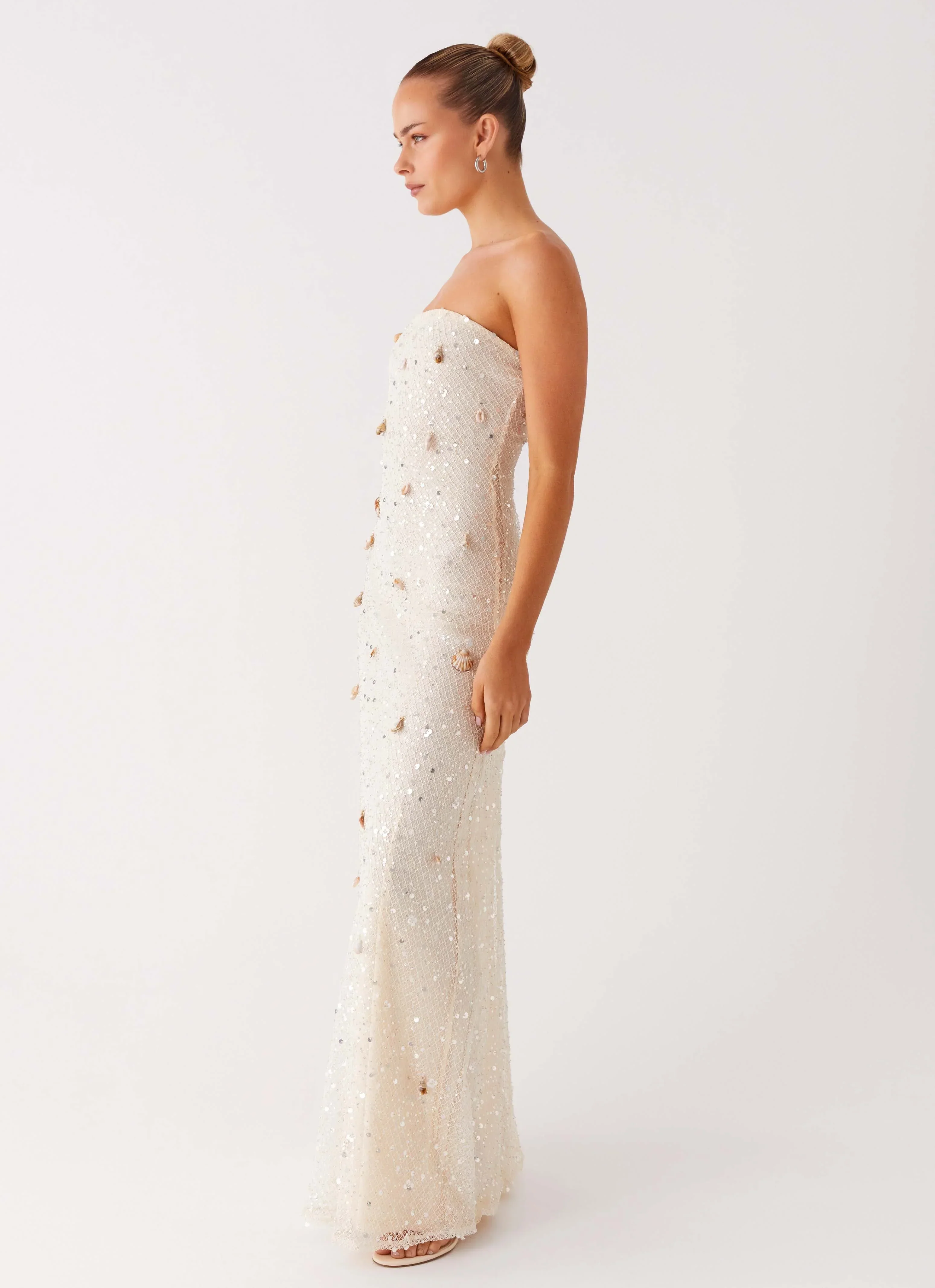 Orelli Shell Sequin Knit Maxi Dress - Ivory - luluinthesky