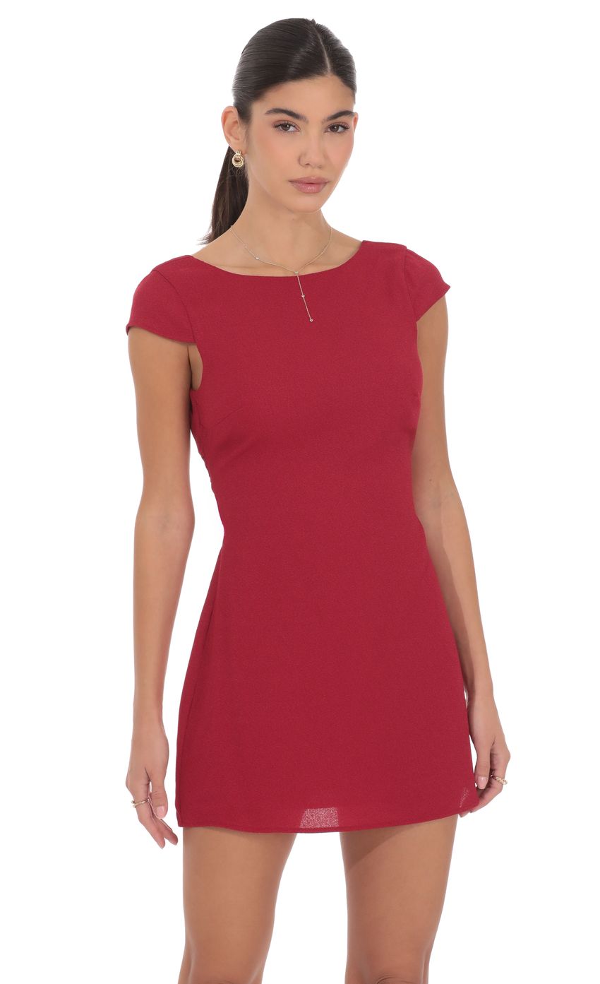 Open Back Bow Dress in Maroon
