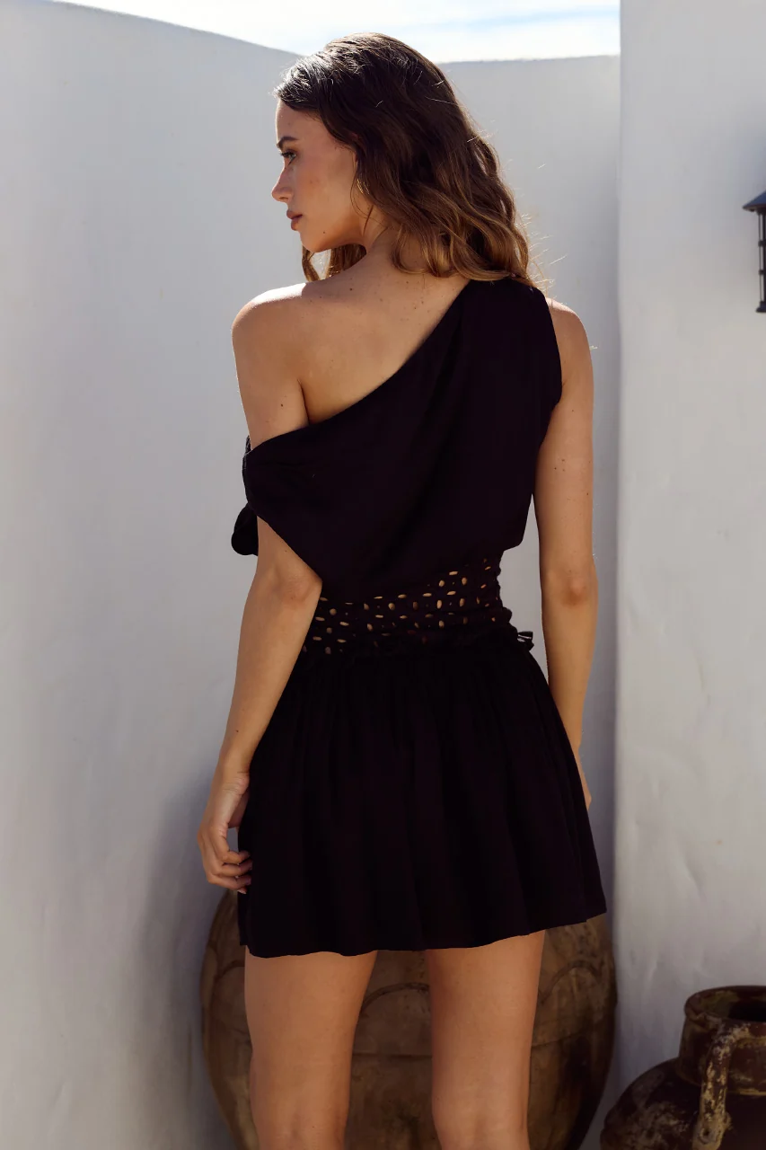 LIZZY ONE SHOULDER MINI DRESS - BLACK