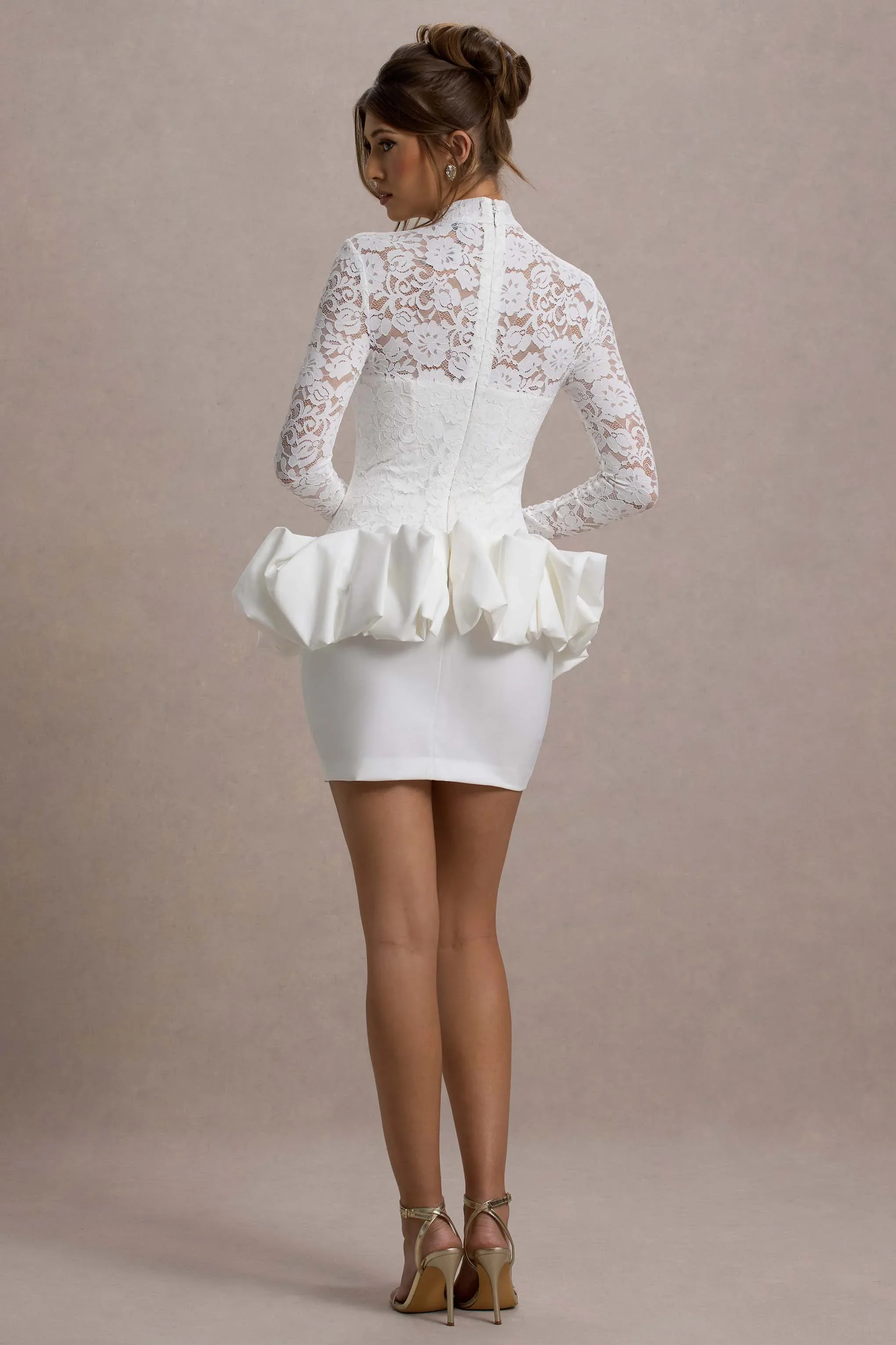 Antheia | White Lace Long-Sleeve Peplum Mini Dress