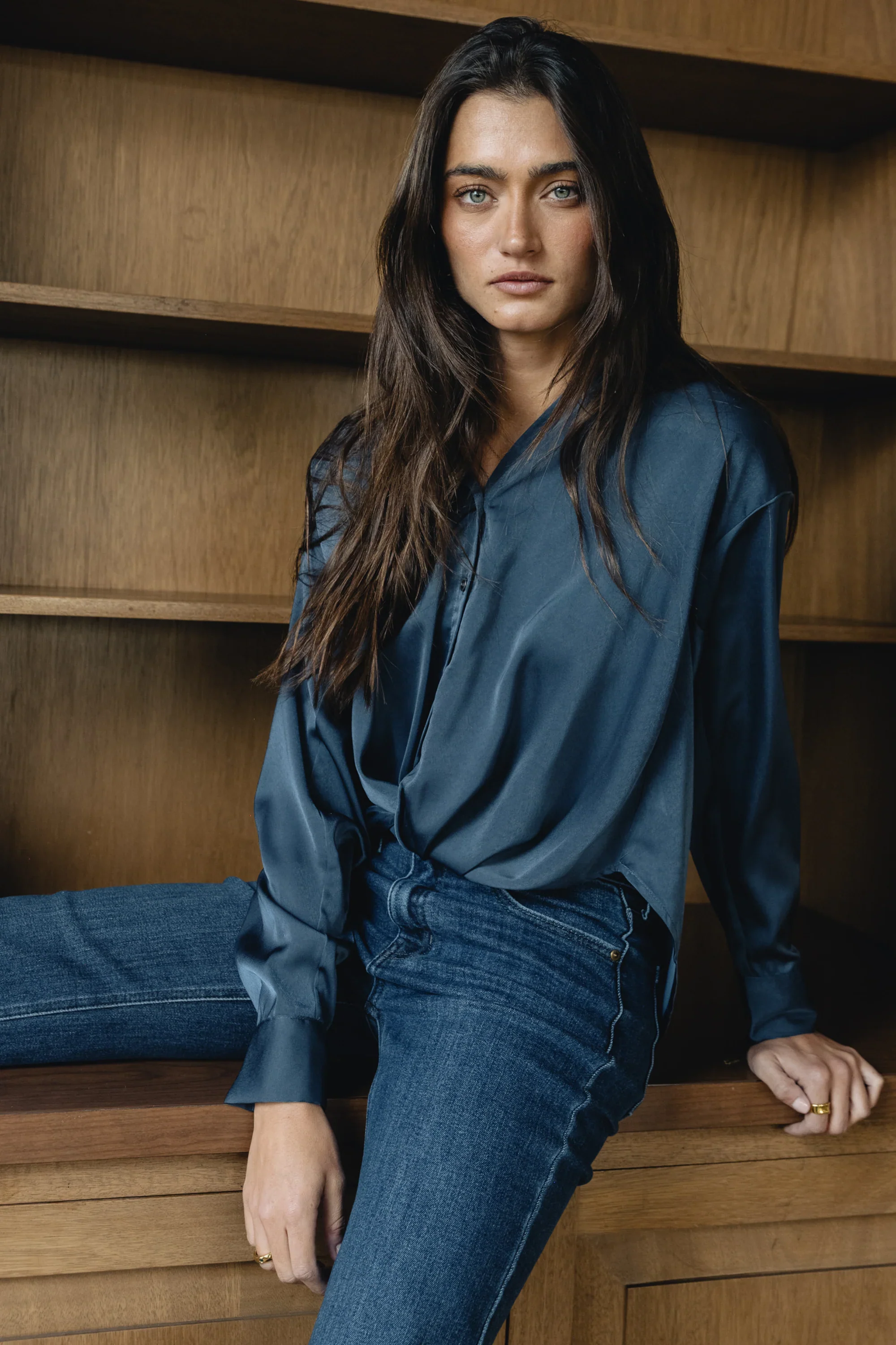 Margaret Twist Button Up in Blue