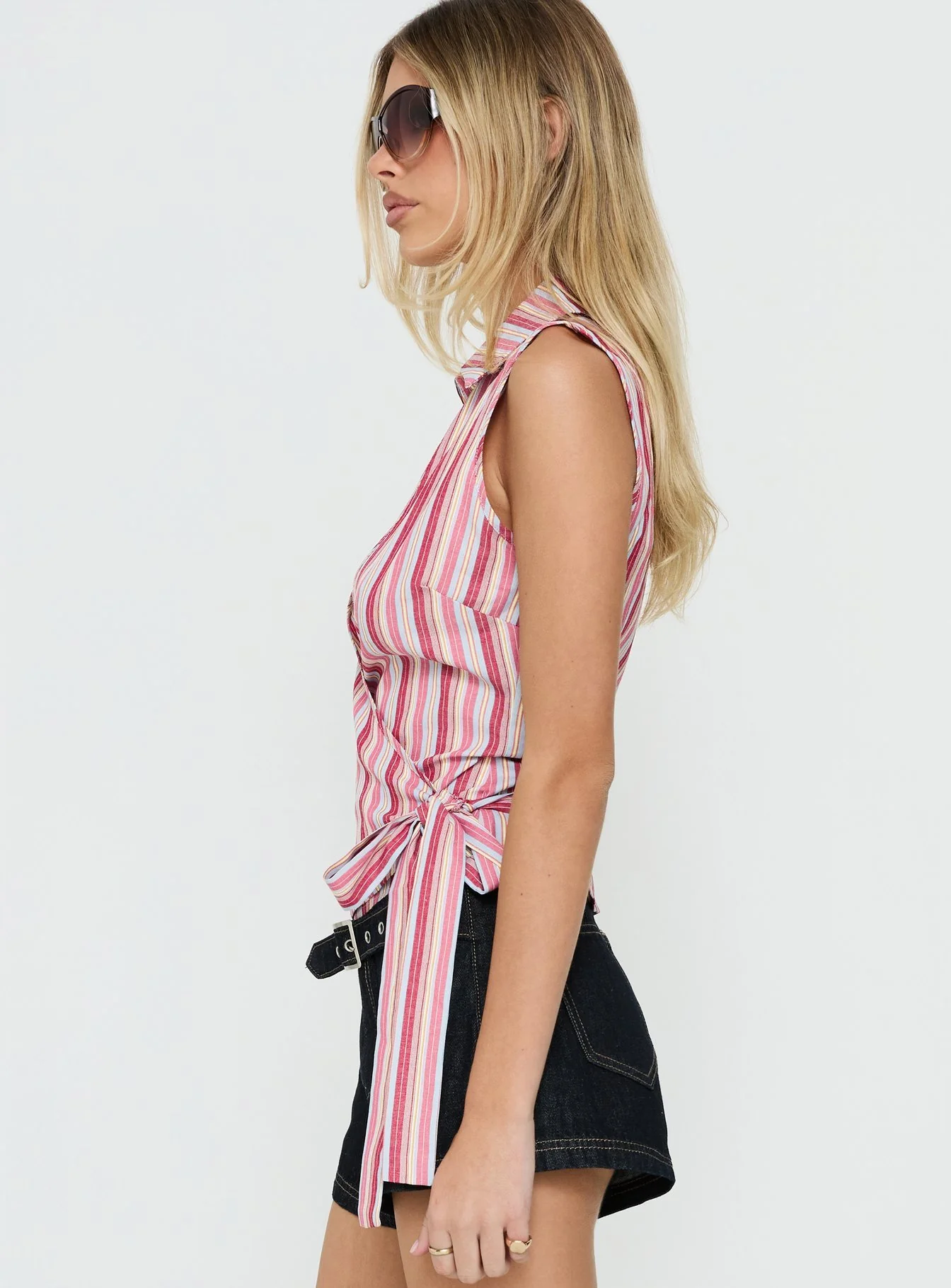 Altheah Tie Side Collared Top Pink Stripe