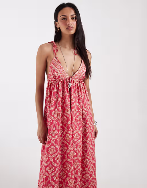 Free People Sorrento boho maxi dress in floral berry combo
