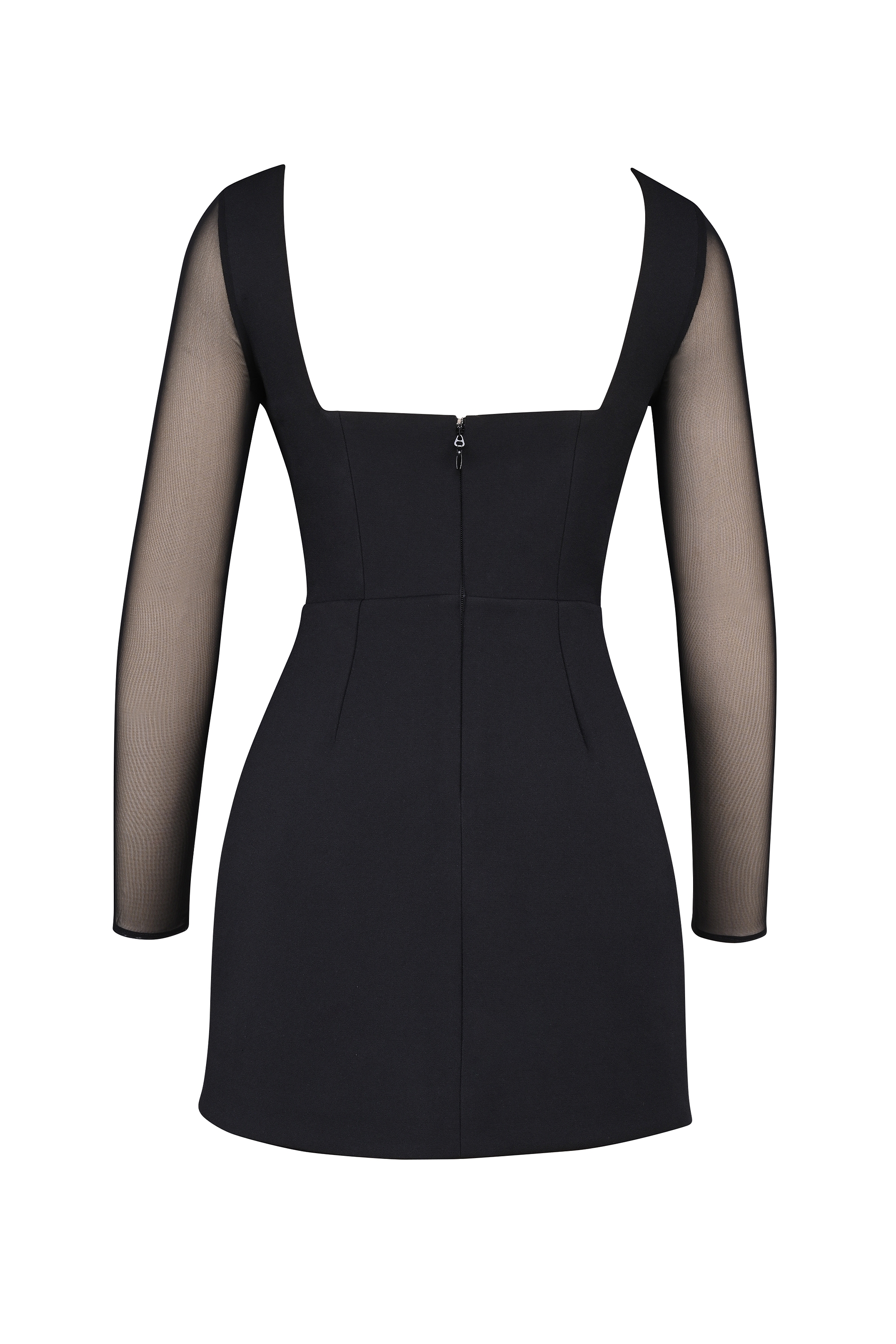 Black Stretch Crepe Plunge Mini Dress