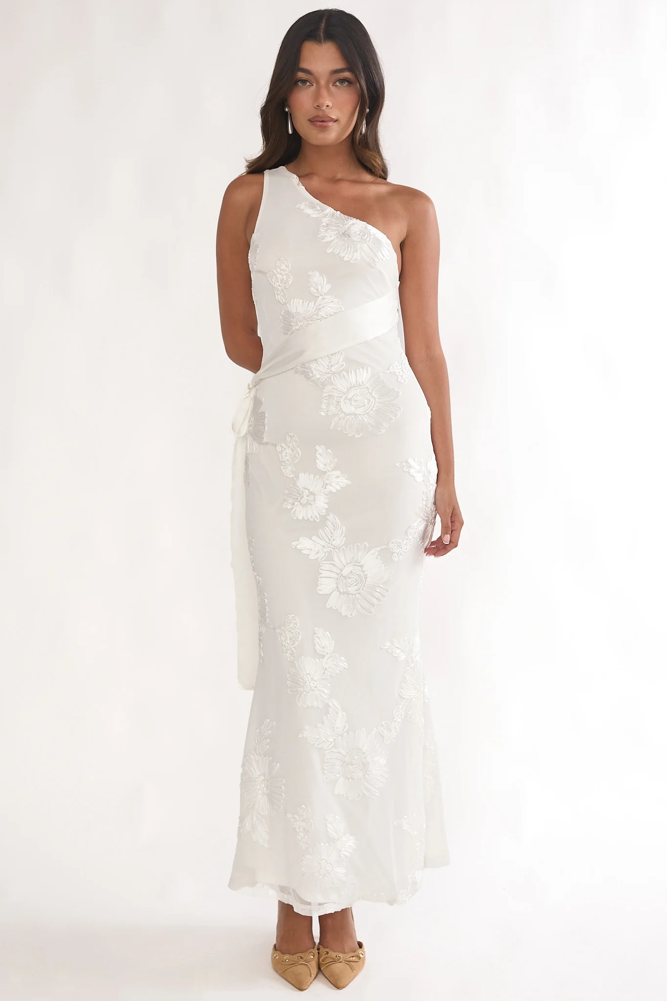 Kairi One-Shoulder Sash Maxi Dress White