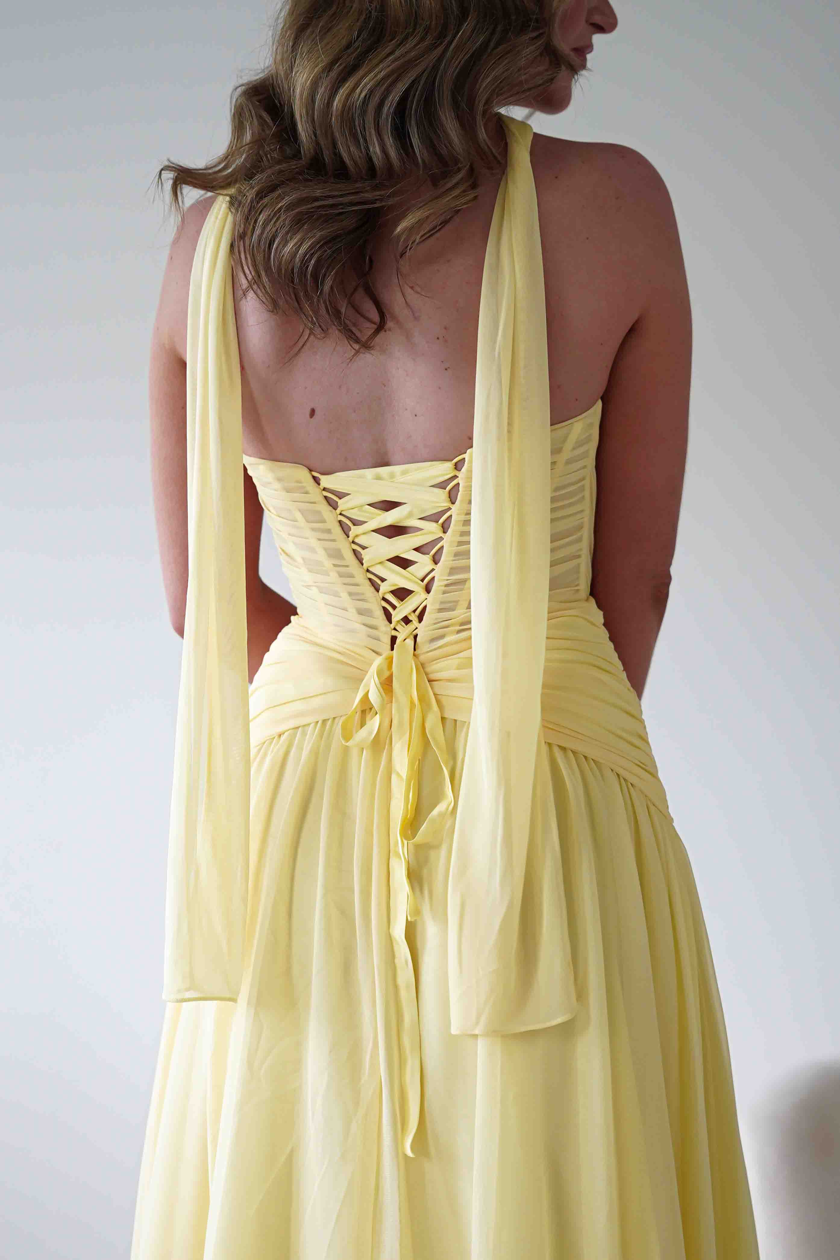 Nicolette Strapless Chiffon Maxi Gown | Yellow