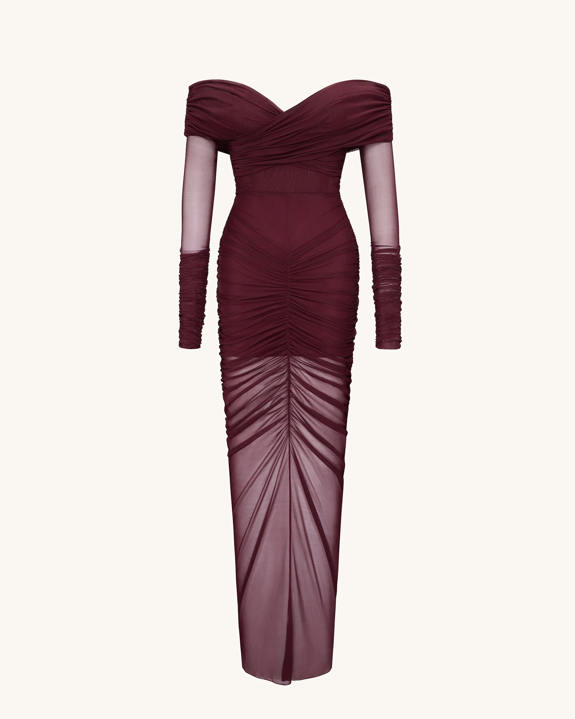 Emily Elegant Off-Shoulder Ruched Gown - Red - FASHION NOB