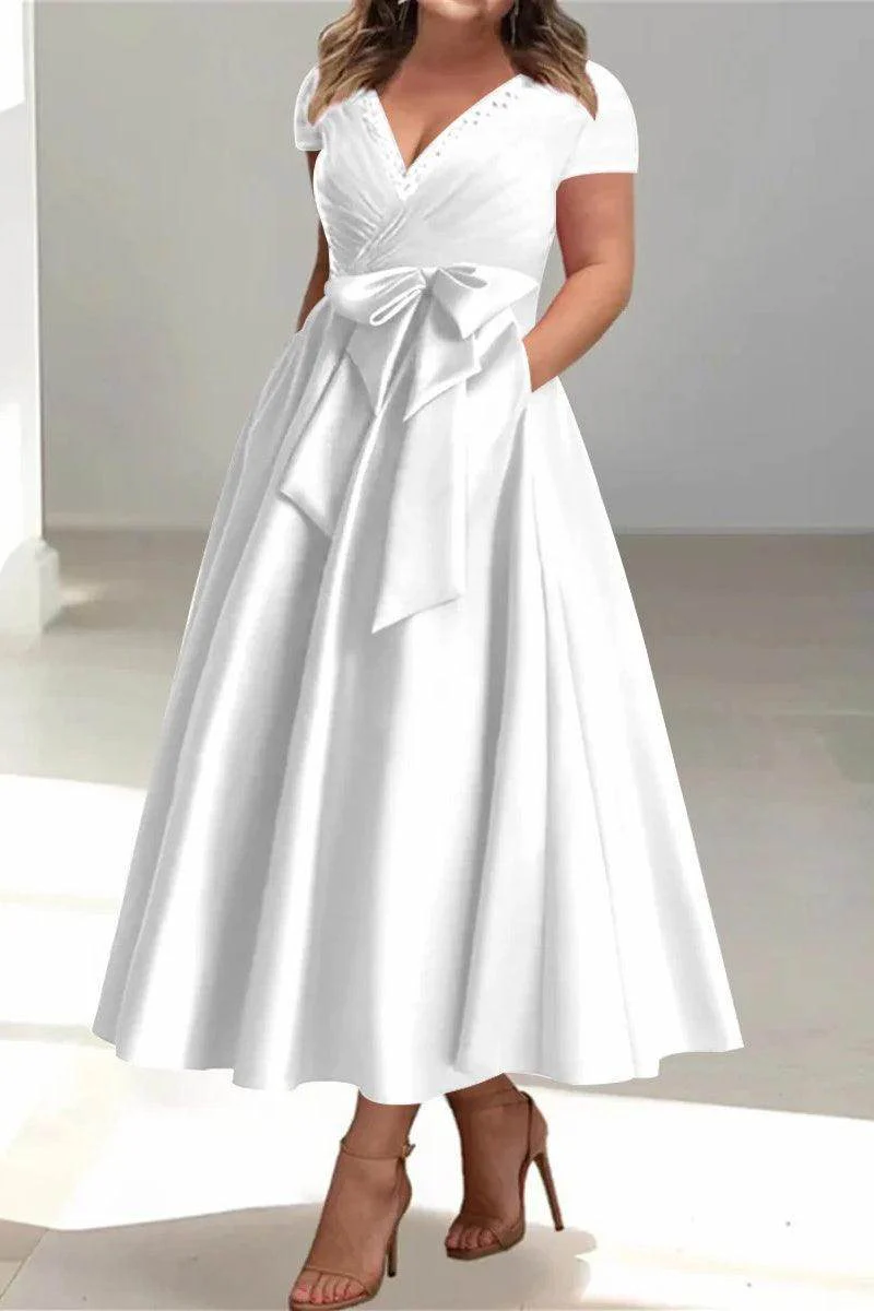 A Line V-Neck Mother of the Bride Dresses with Pockets CM0350