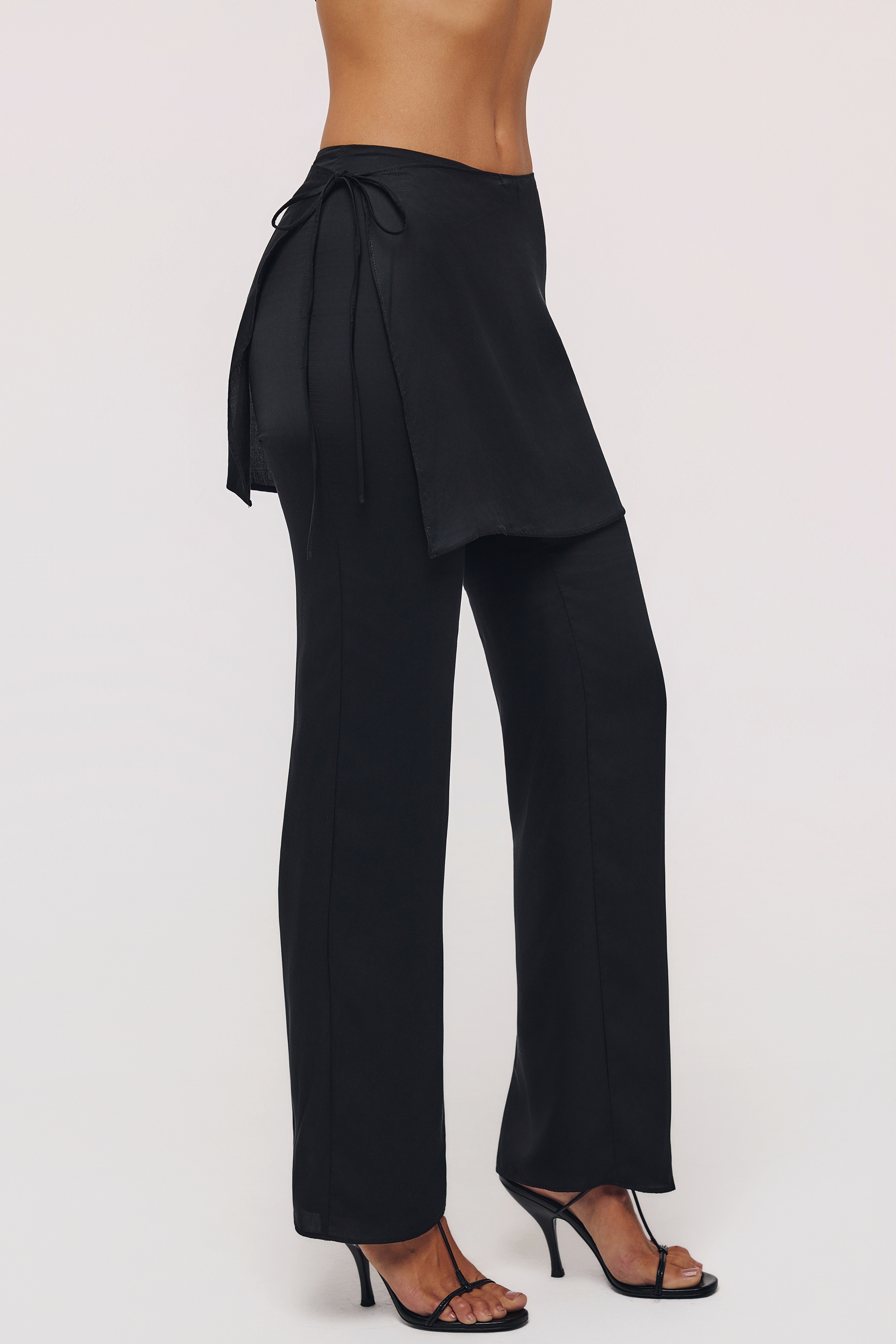 Black Sateen Trousers With Over Skirt
