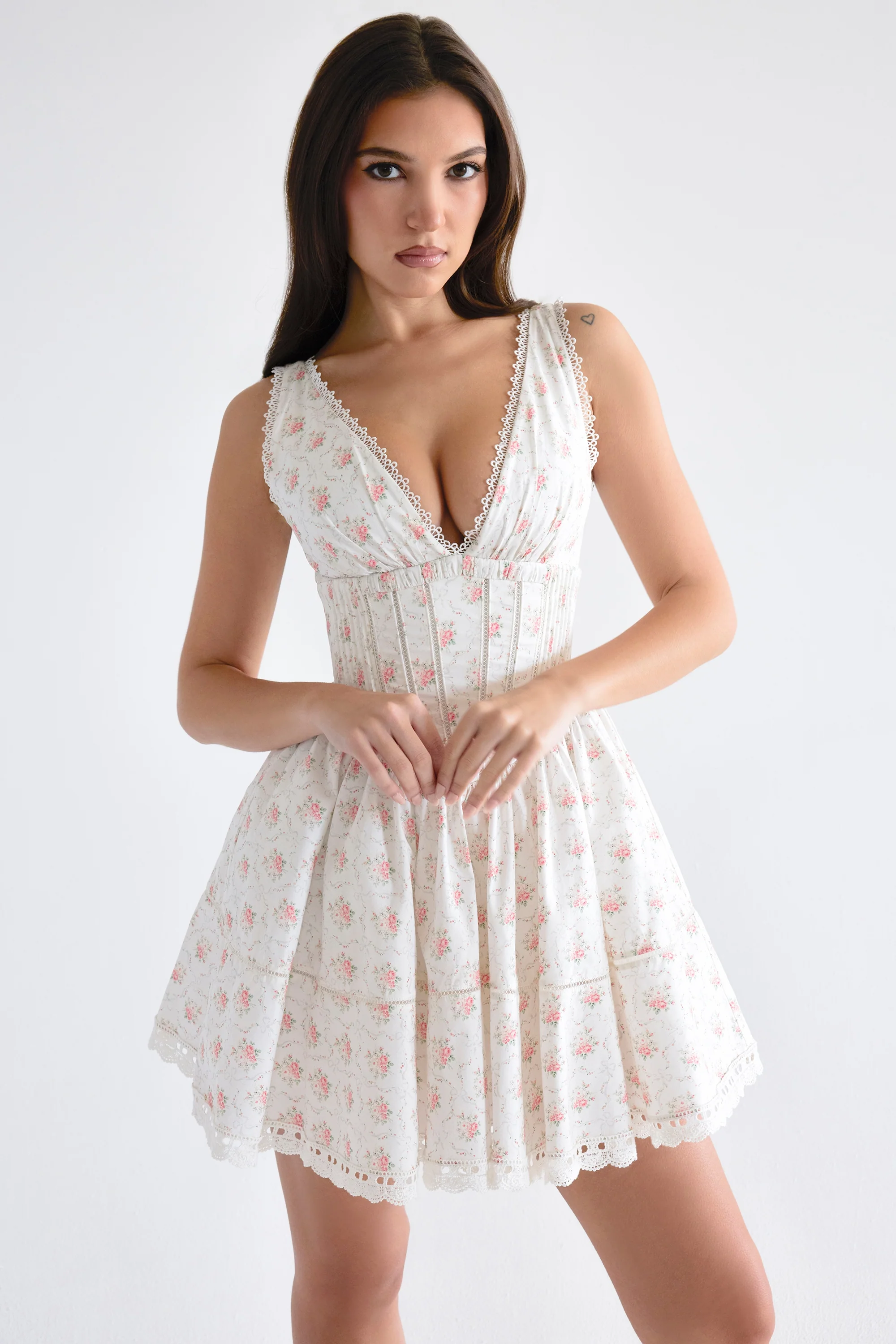 rose print mini dress