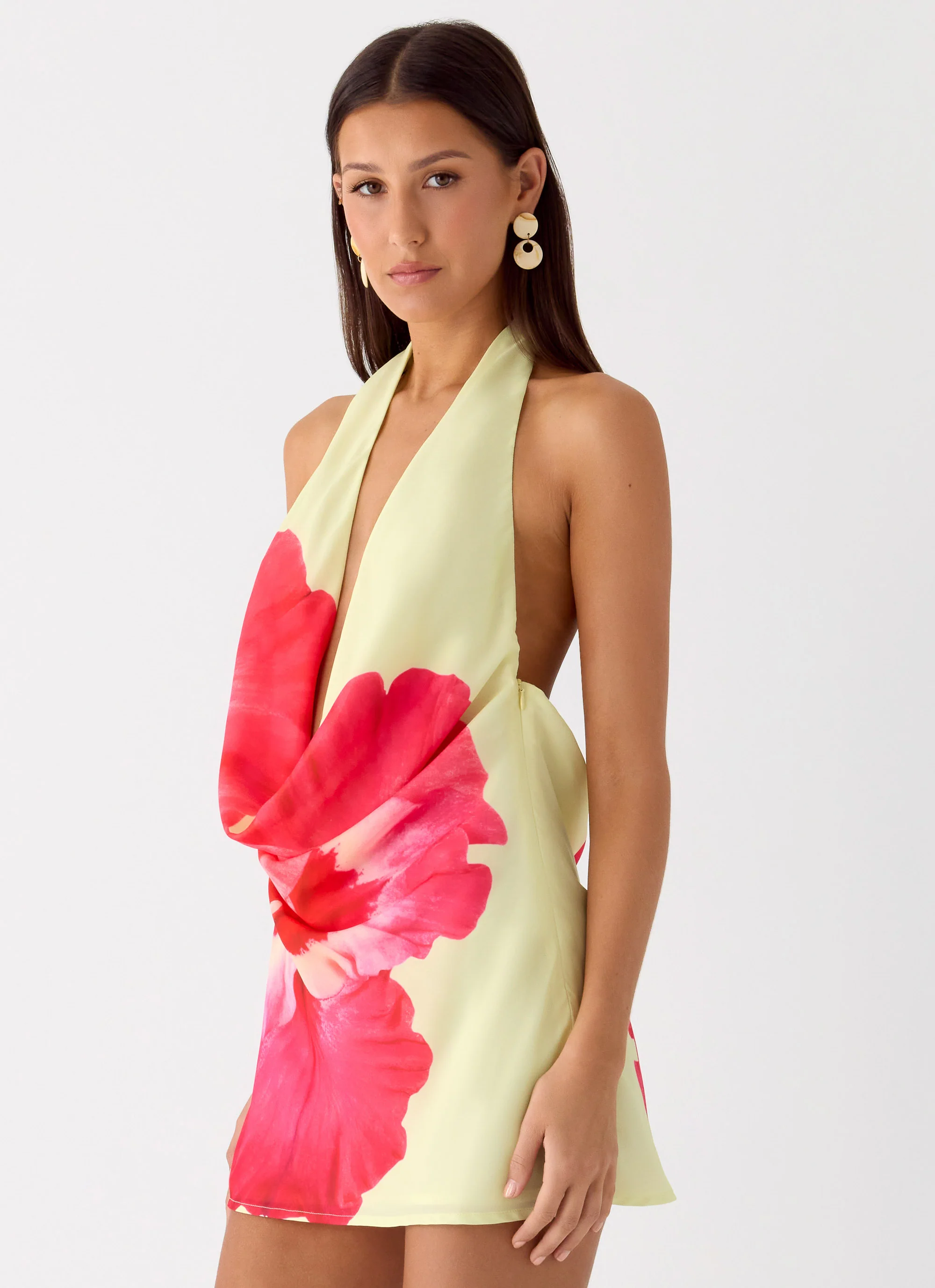 Varindra Cowl Mini Dress - Yellow Floral Spritz