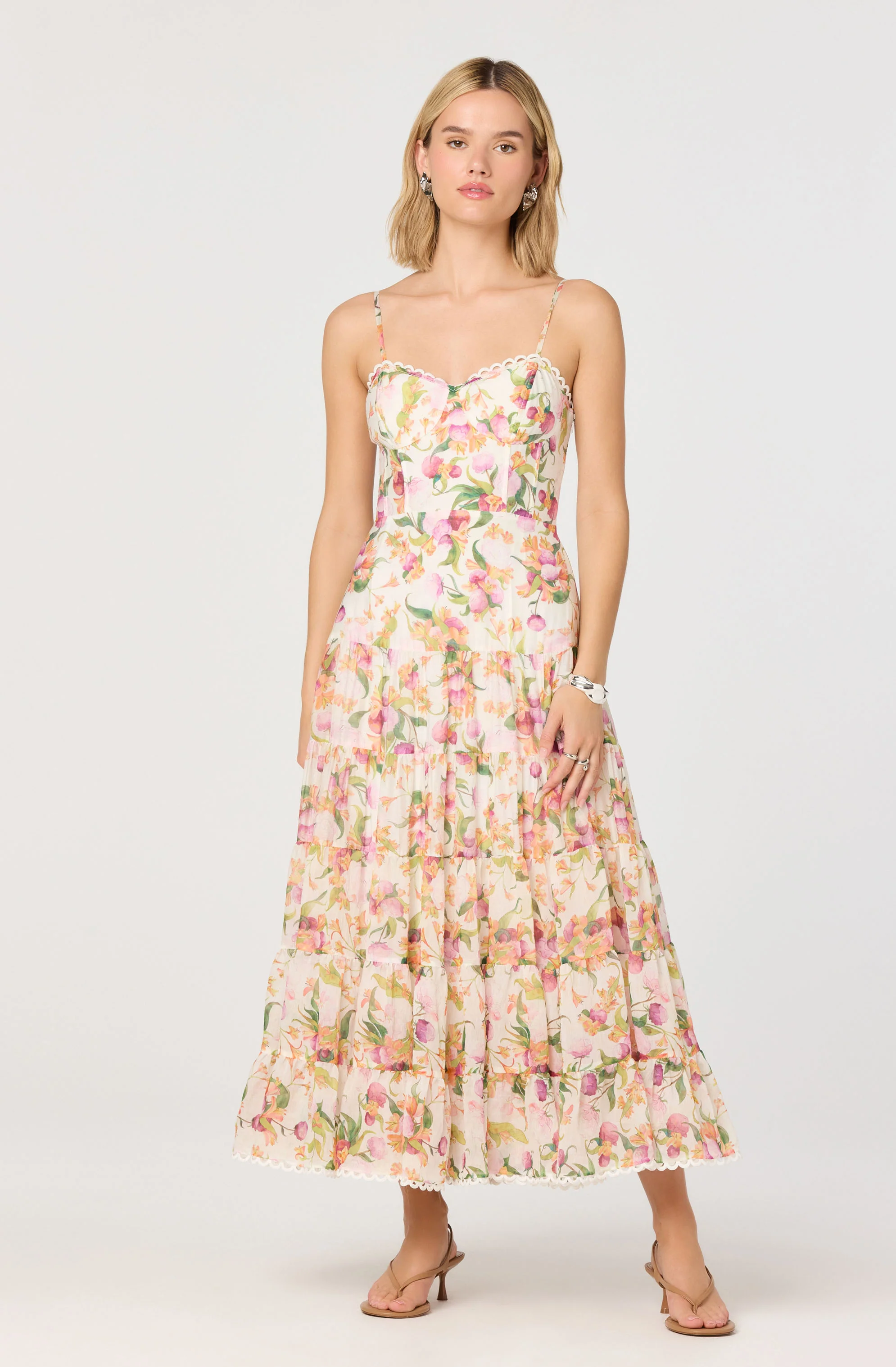 Lianna Floral Scalloped Trim Tiered Maxi Dress