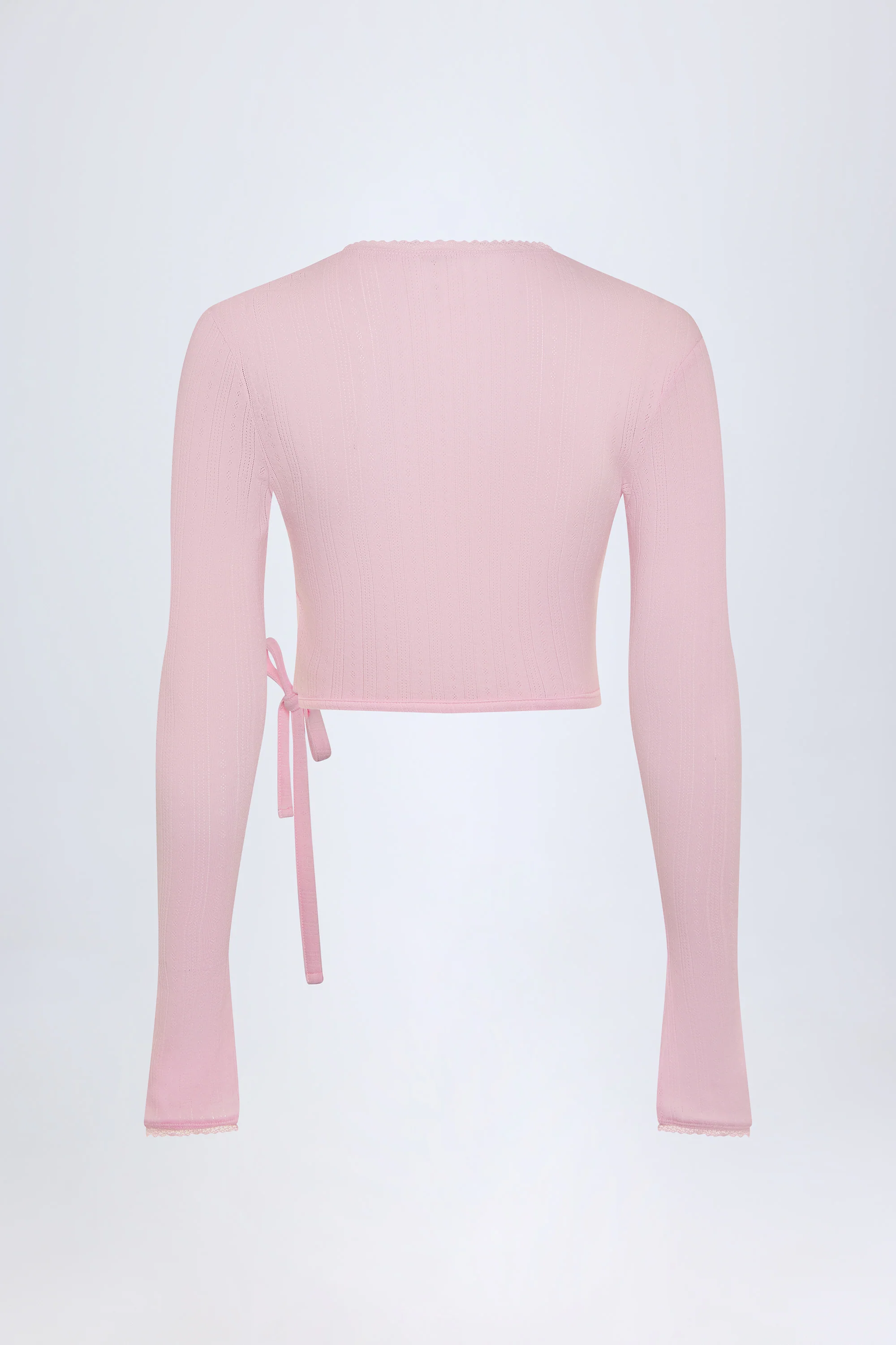 Pointelle Wrap Crop Top in Baby Pink
