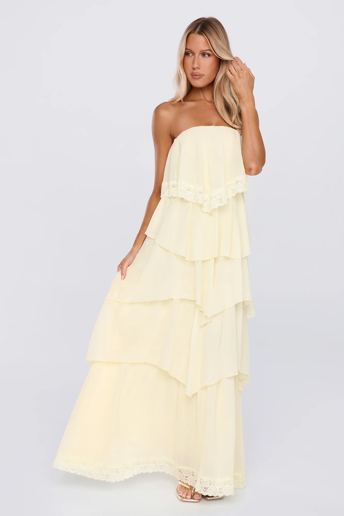Glossy Days Strapless Maxi Dress Yellow - luluinthesky