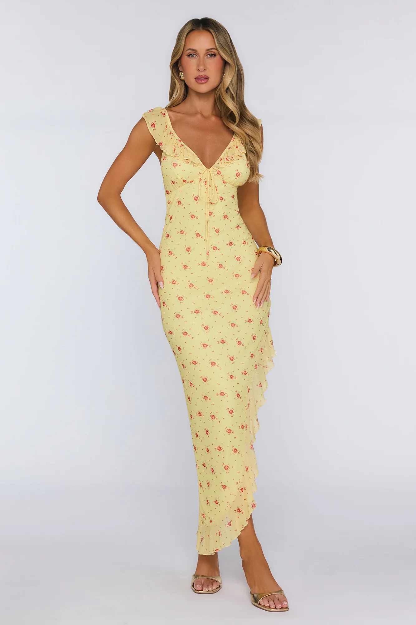 Polished Intentions Mesh Maxi Dress Yellow