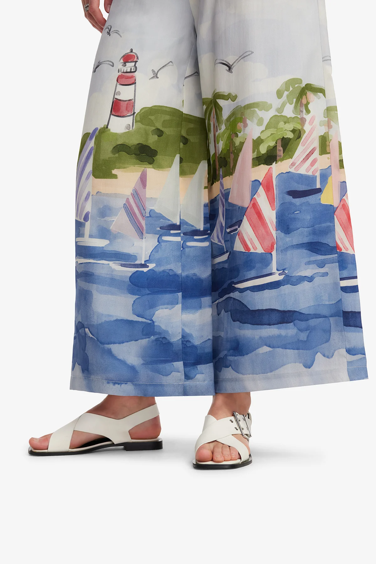 Jamie Wide Leg Pants - Nautical Print