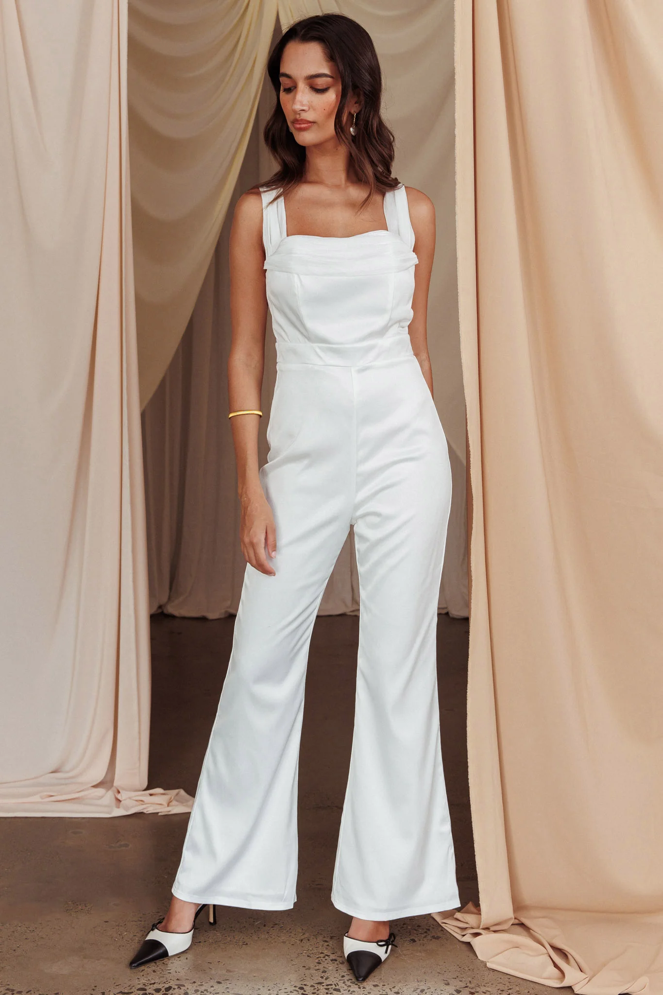 Tarlena Chiffon Neckline Jumpsuit Off-White