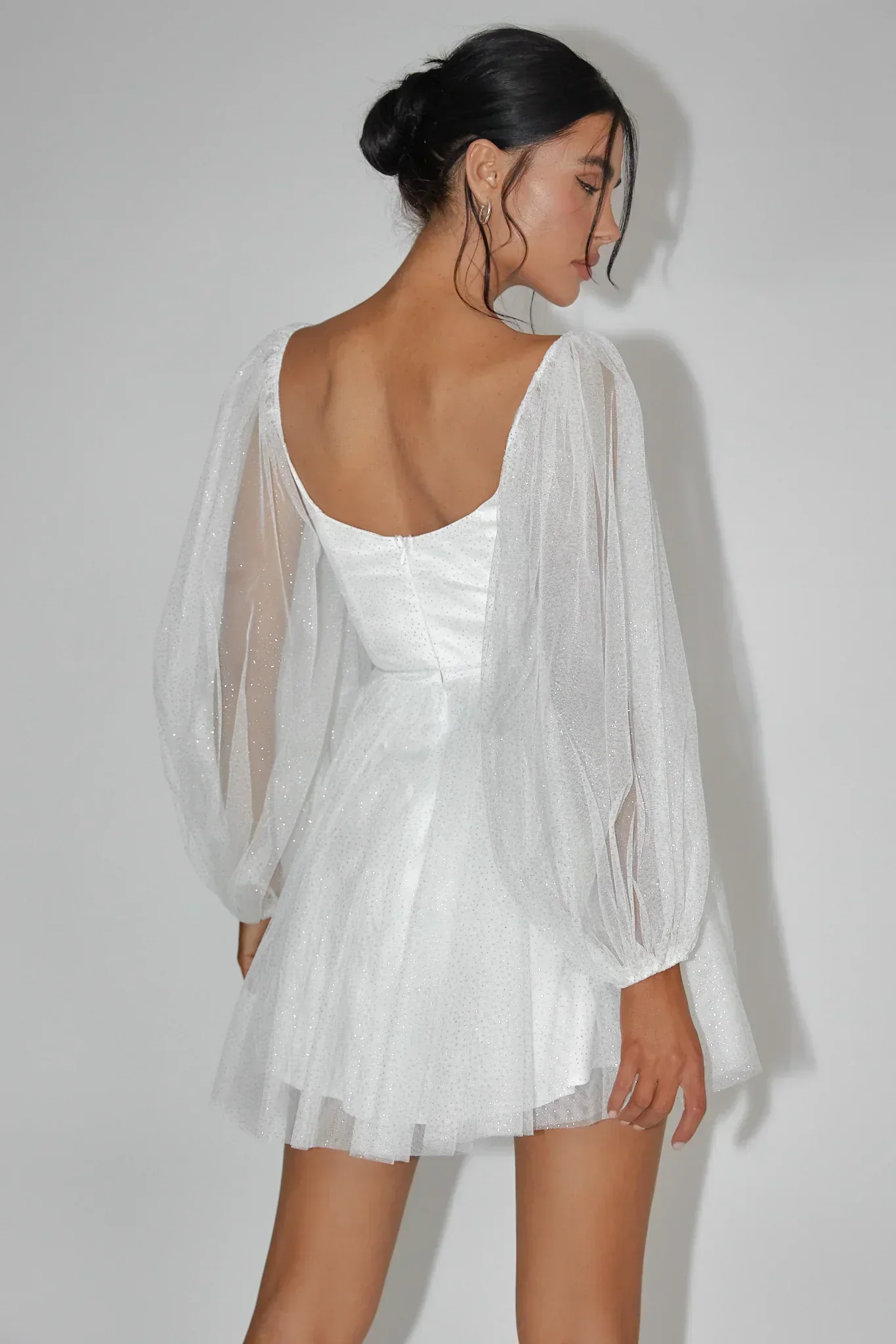 Fairytale Dream Pleat Neckline Mini Dress Sparkle White/Gold