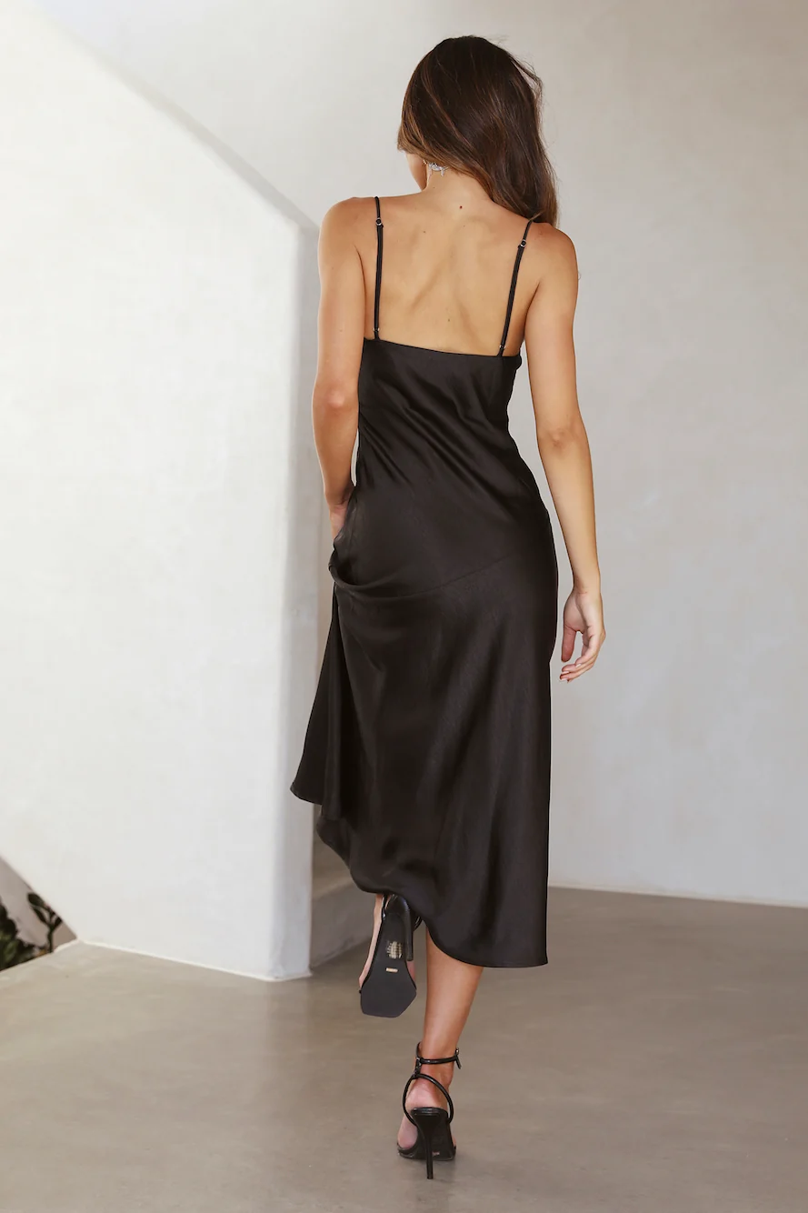 Lychee Martini Satin Midi Dress Black