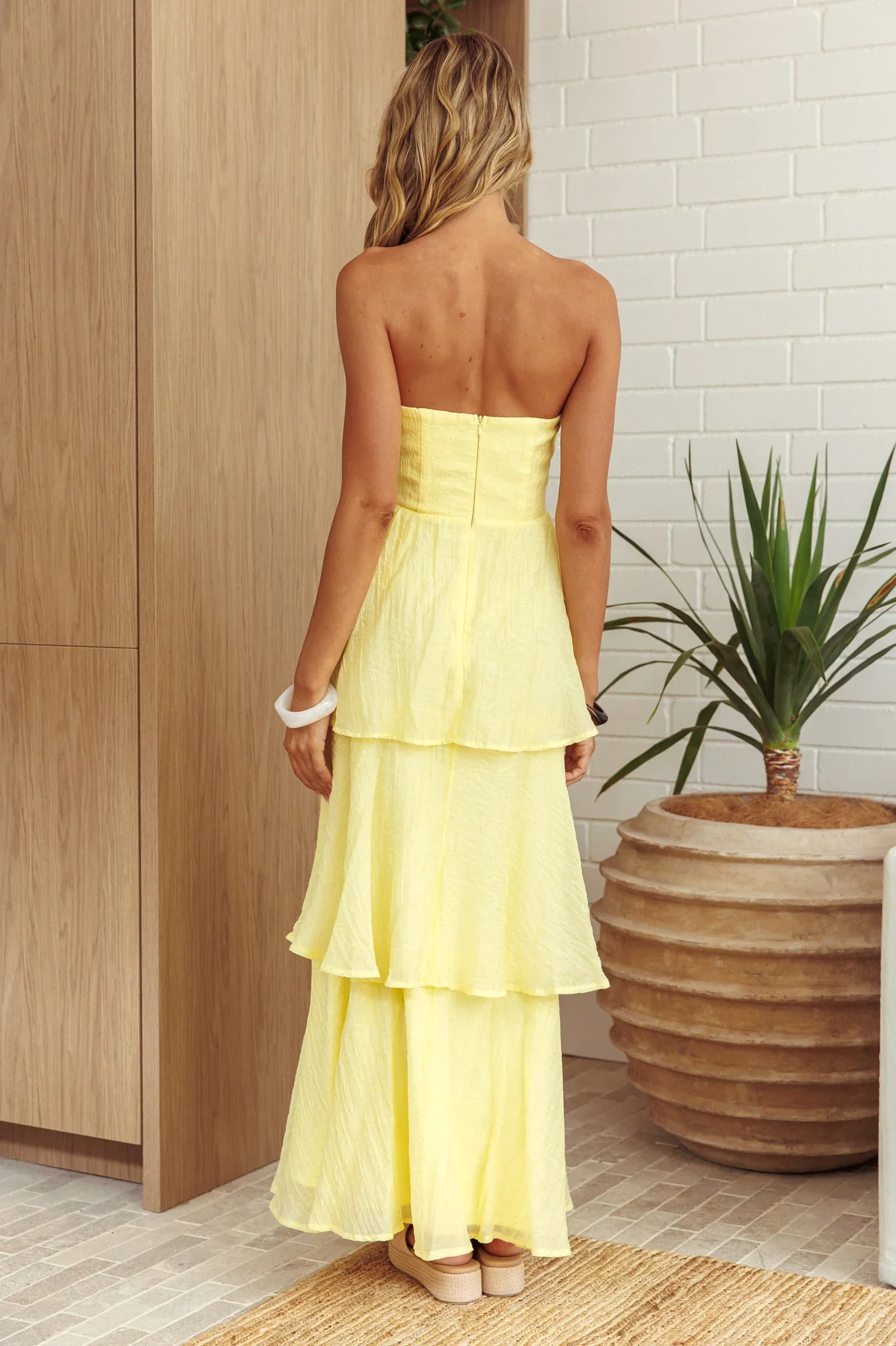Top It Off Strapless Frill Trim Maxi Dress Butter
