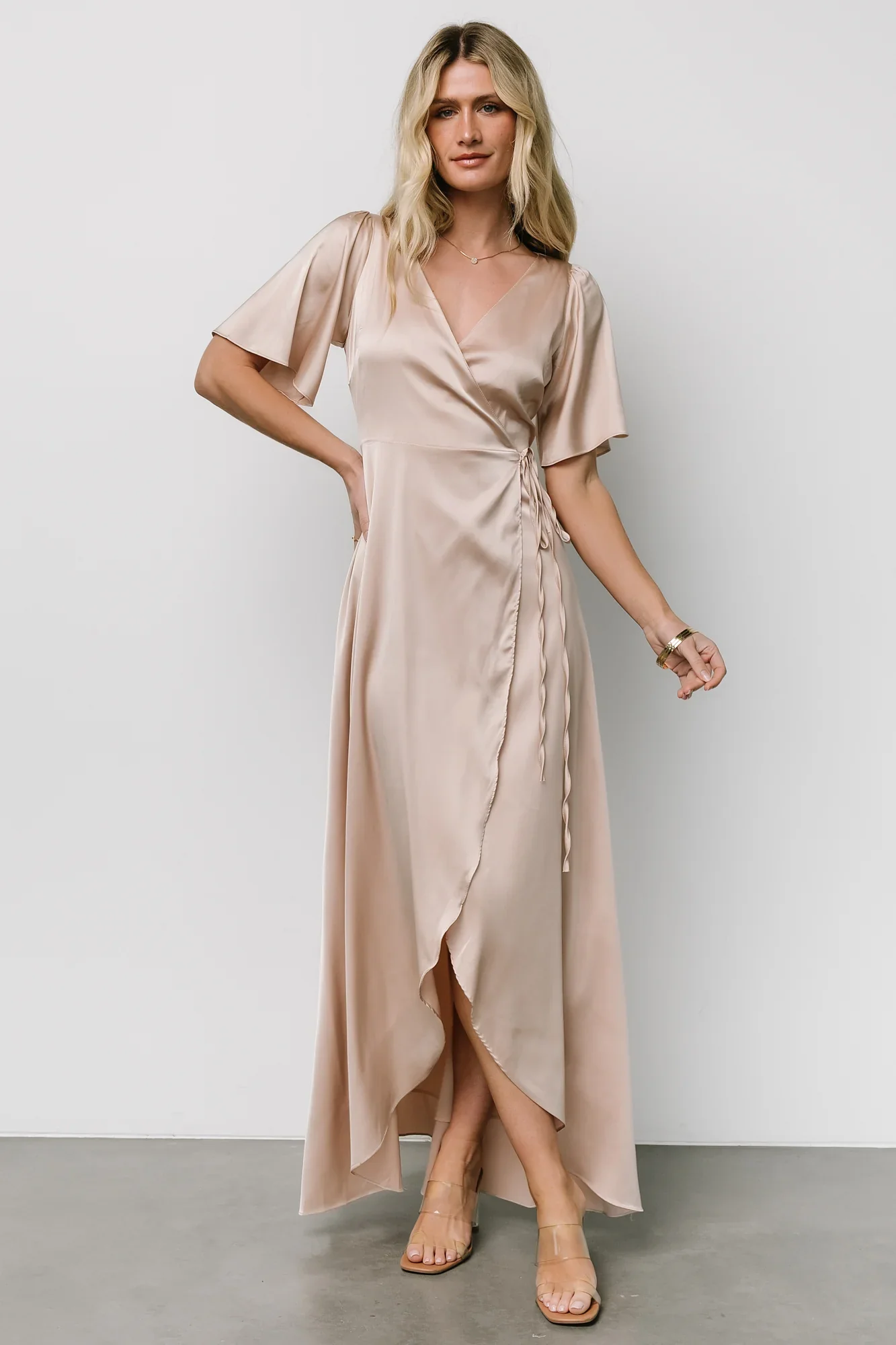 Vara Satin Maxi Wrap Dress | Champagne