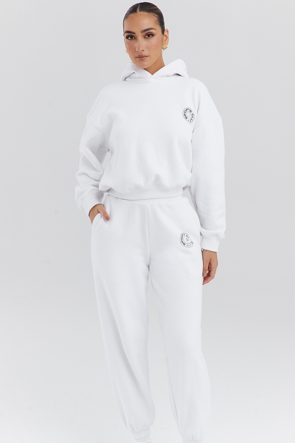 white cotton fleece-back hoodie