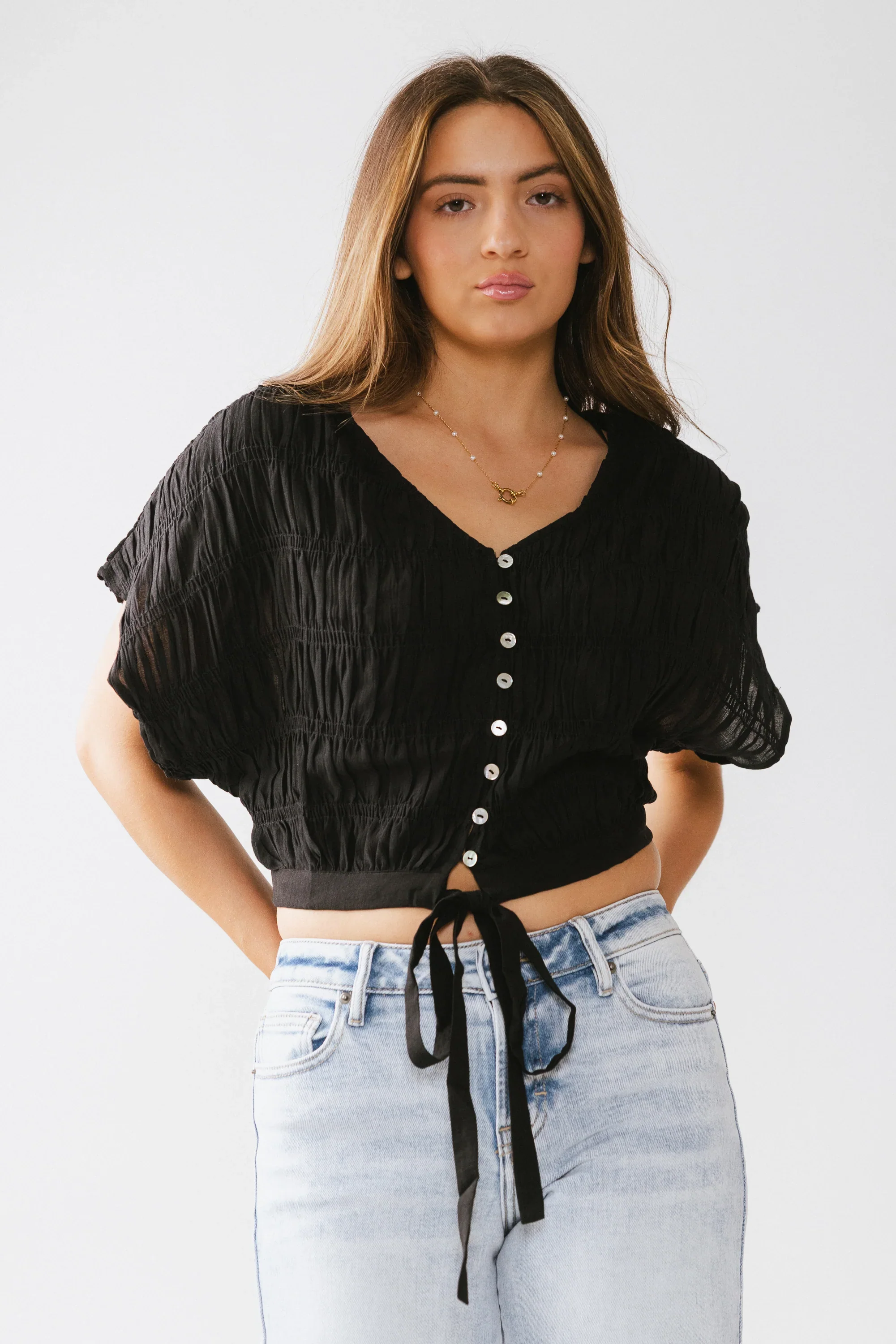 Alma Smocked Blouse in Black