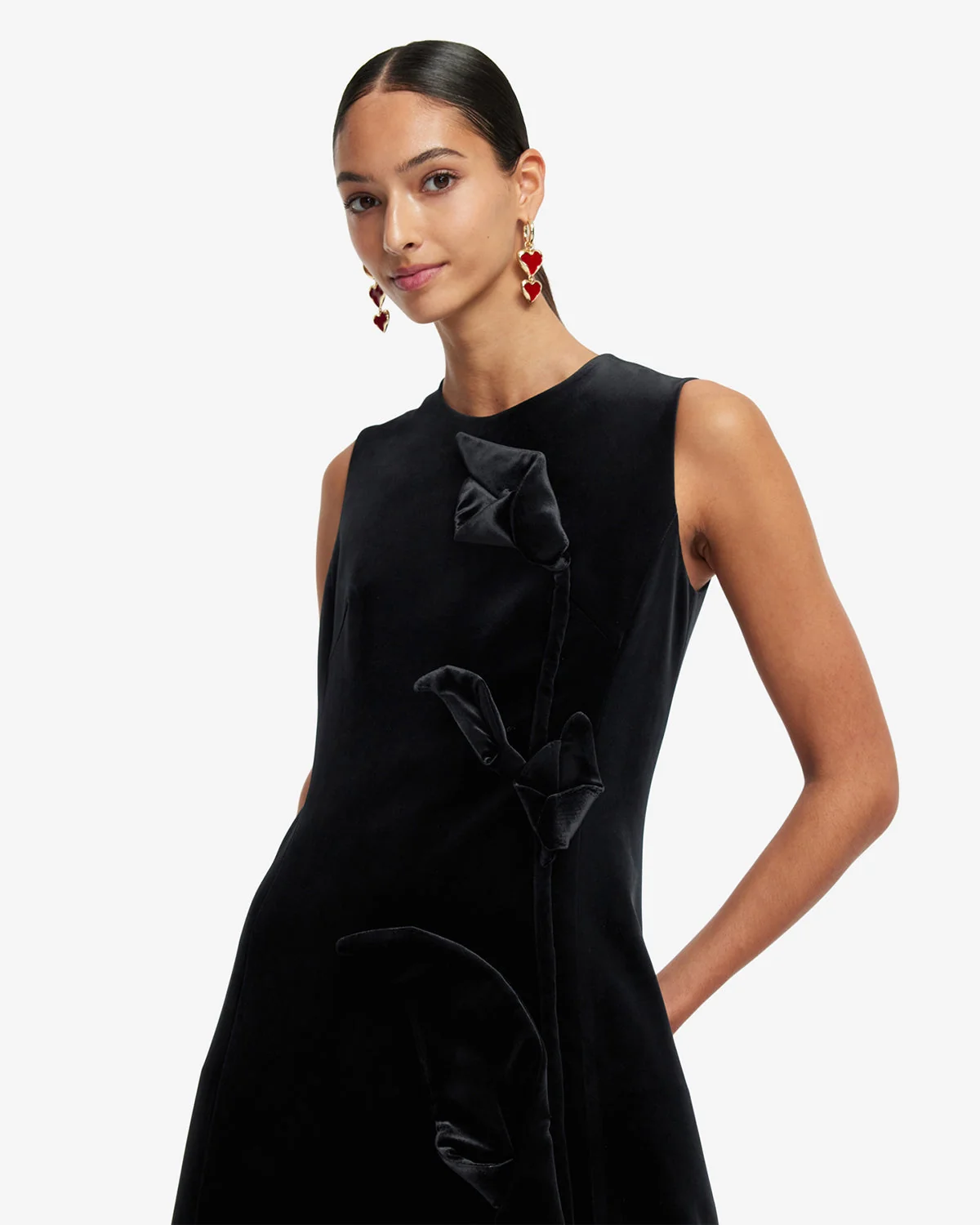 Cleo Velvet Sleeveless Midi Dress - Ebony