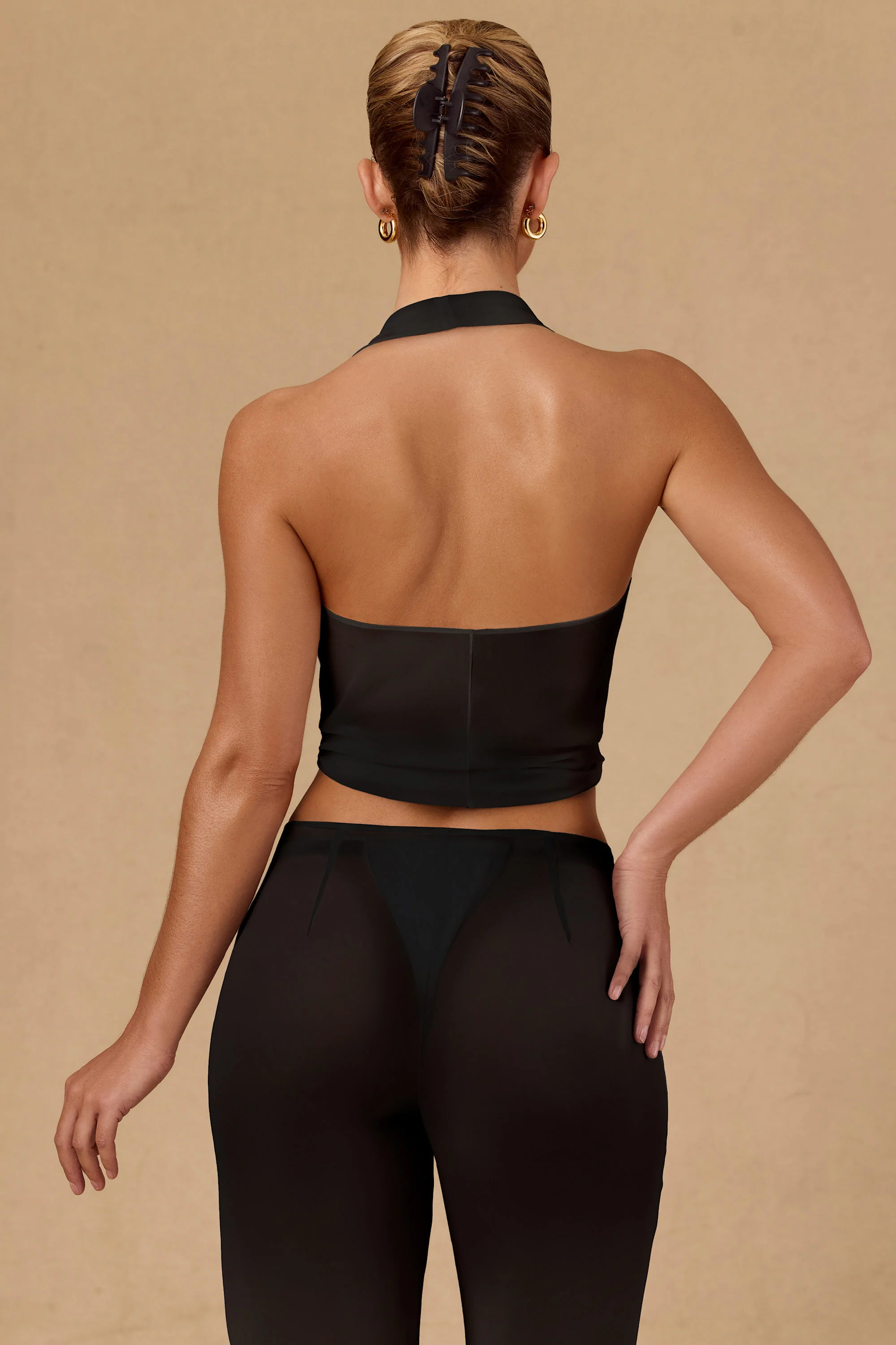 Tie-Front Halterneck Crop Top in Black