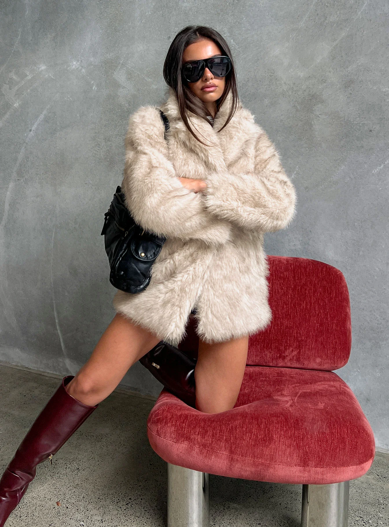 Clova Faux Fur Coat Grey