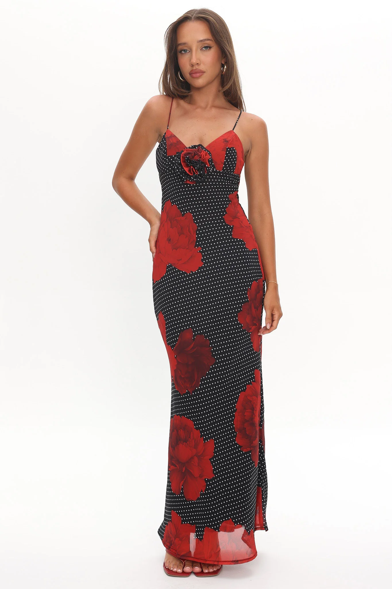 High Roller Rosette Maxi Dress Print Black - luluinthesky