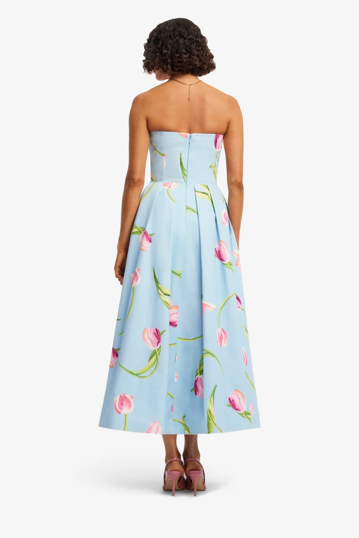 Lynn Bustier Midi Dress - Tulip Print in Blue