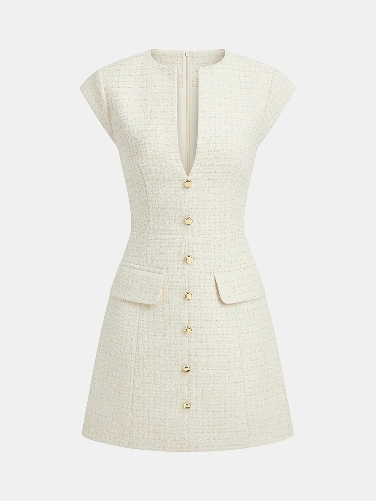 Metal Button Tweed Sleeveless Mini Dress