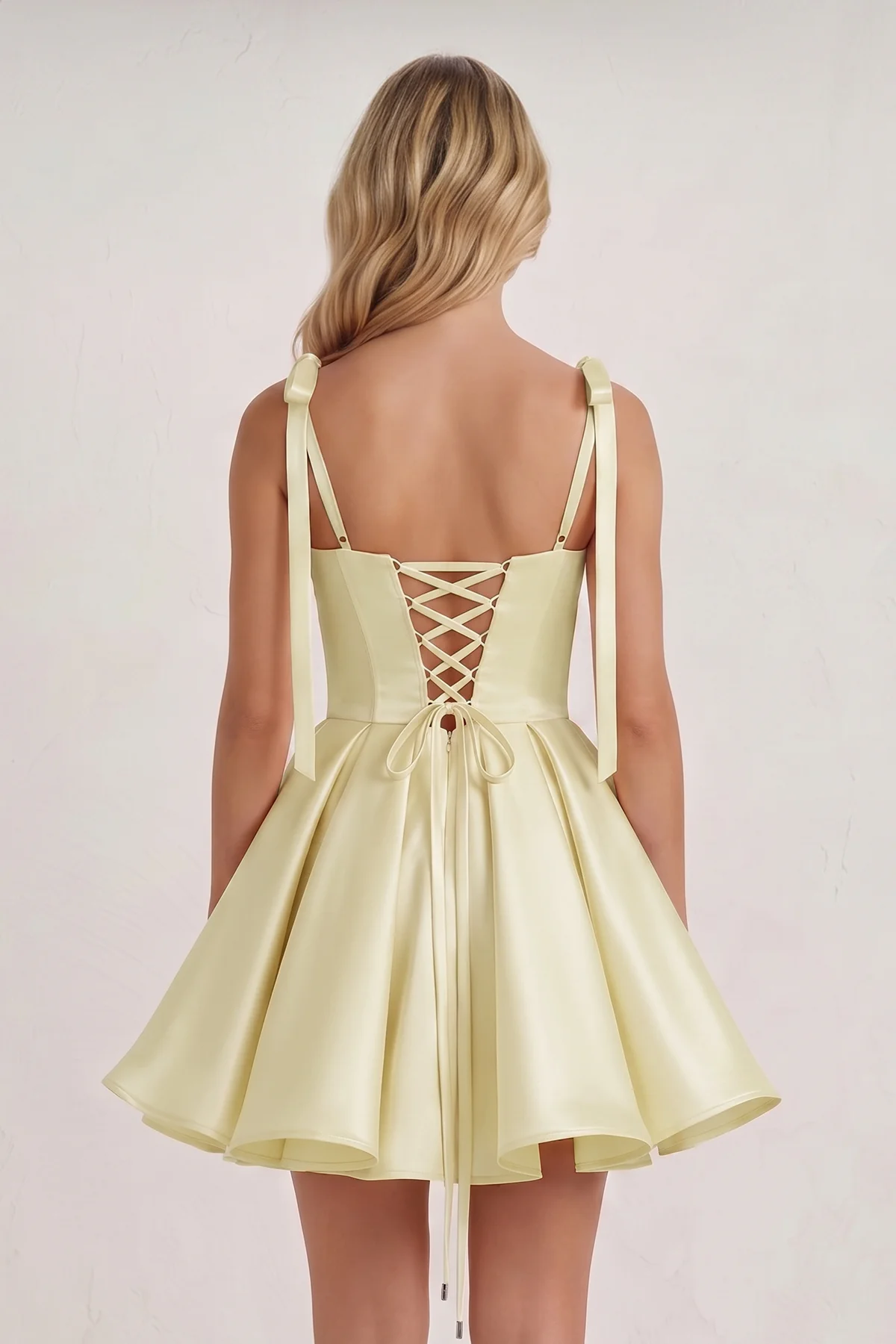 Navy Blue Spaghetti Straps Satin Pleated A-Line Homecoming Dress with Bow