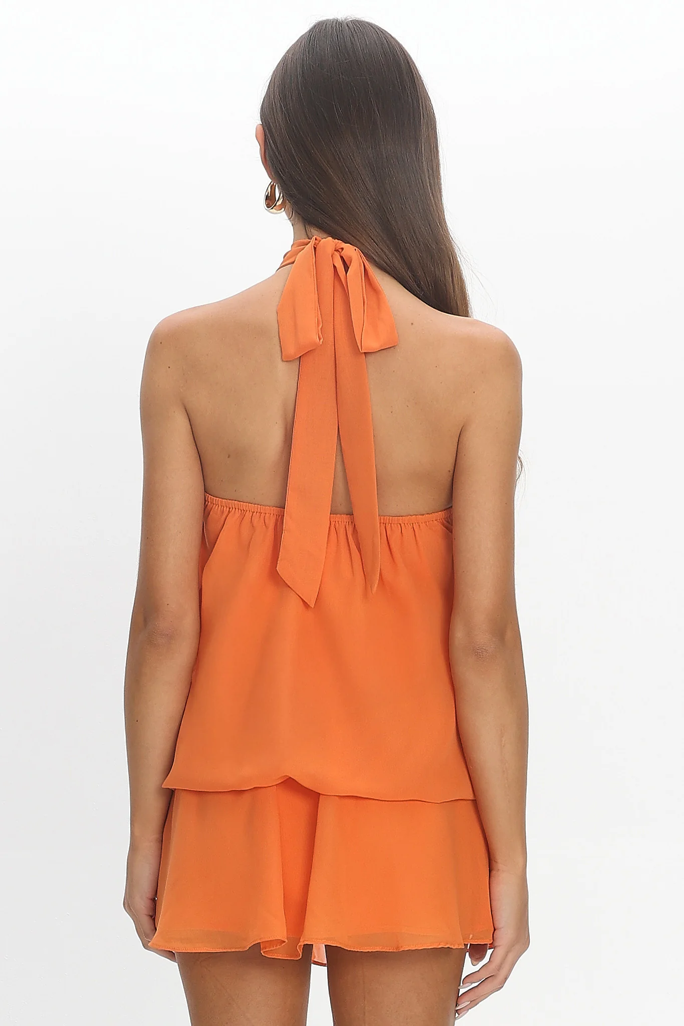 Aniyah Layered Halter Mini Dress Tangerine - luluinthesky