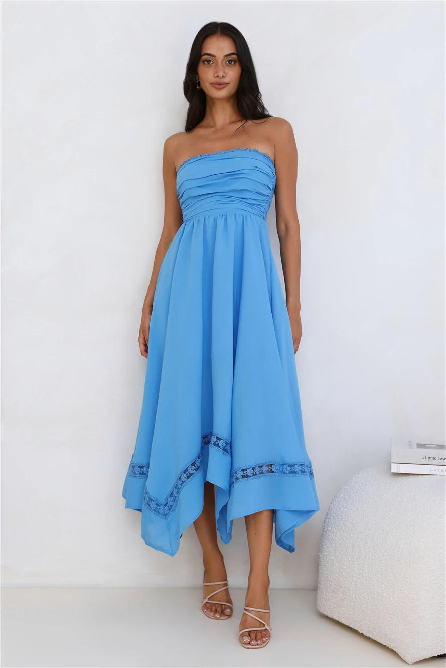Visit The Moon Strapless Midi Dress Blue