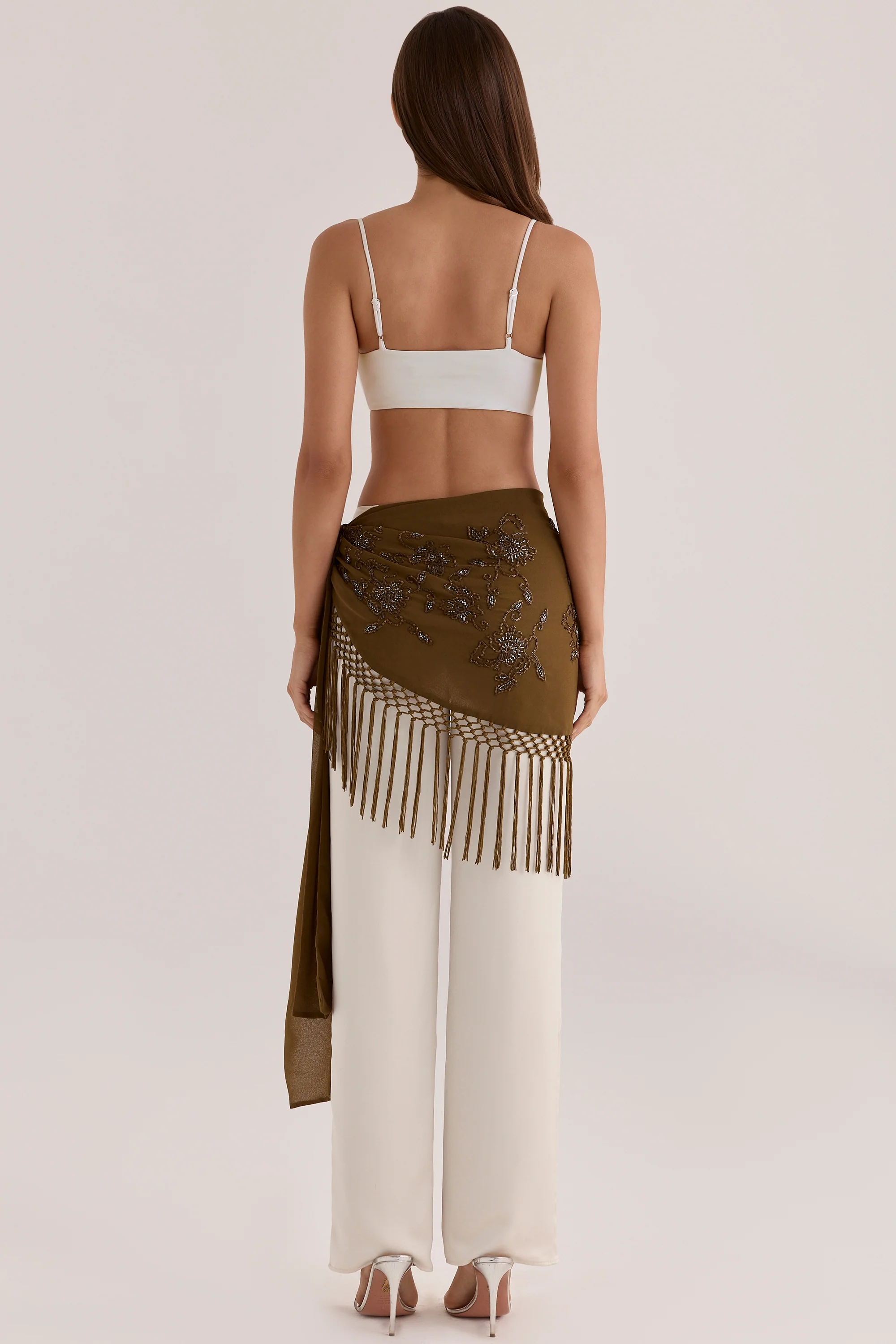 Bronze Georgette Hand Embellished & Fringed Mini Sarong