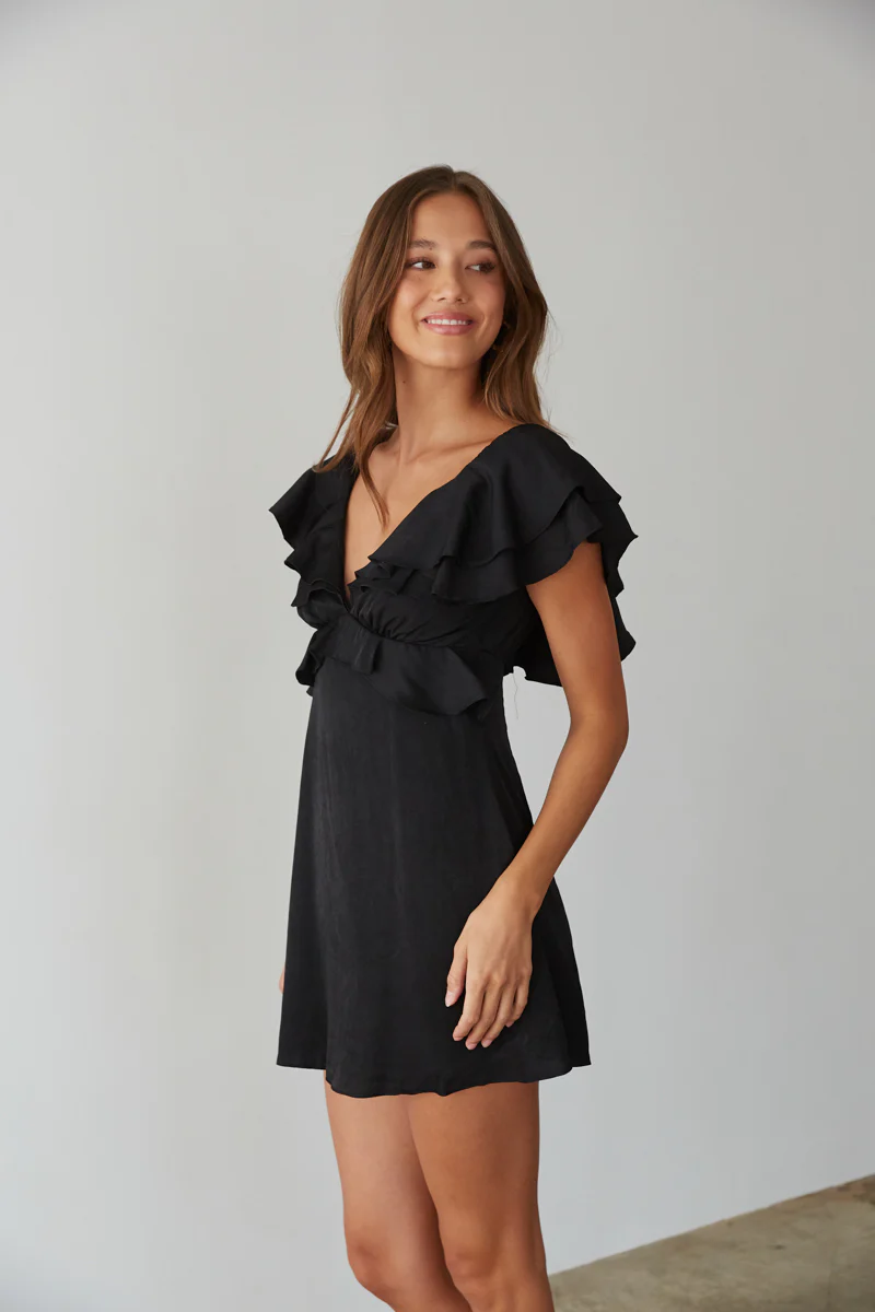 Junie Open Back Flutter Sleeve Mini Dress