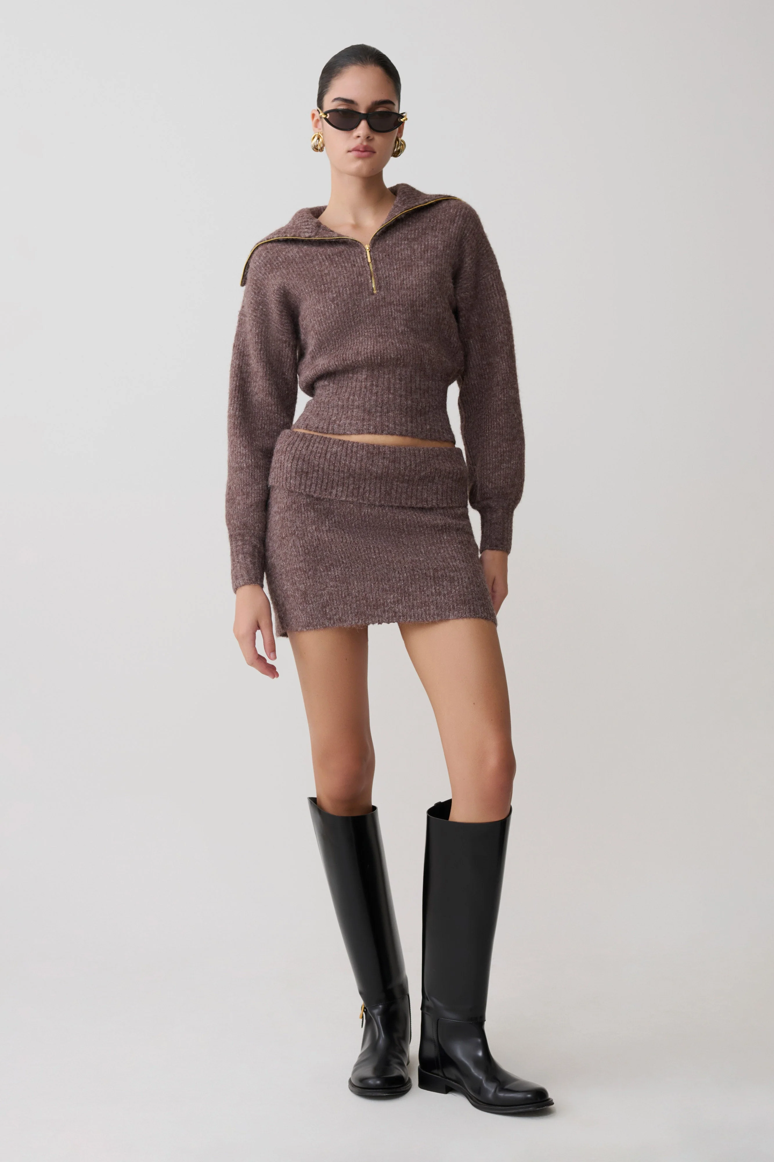 Skylaine Knit Mini Skirt - Brown Marle